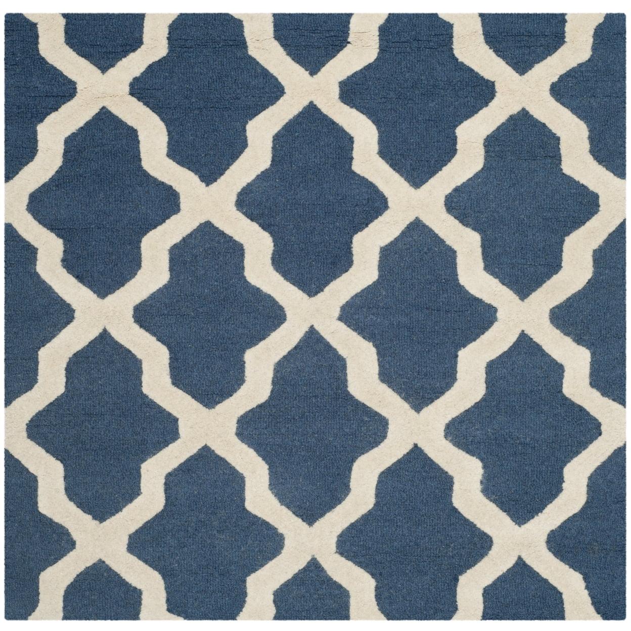 SAFAVIEH Cambridge Liam Geometric Wool Area Rug, Navy Blue/Ivory, 4' x 4' Square