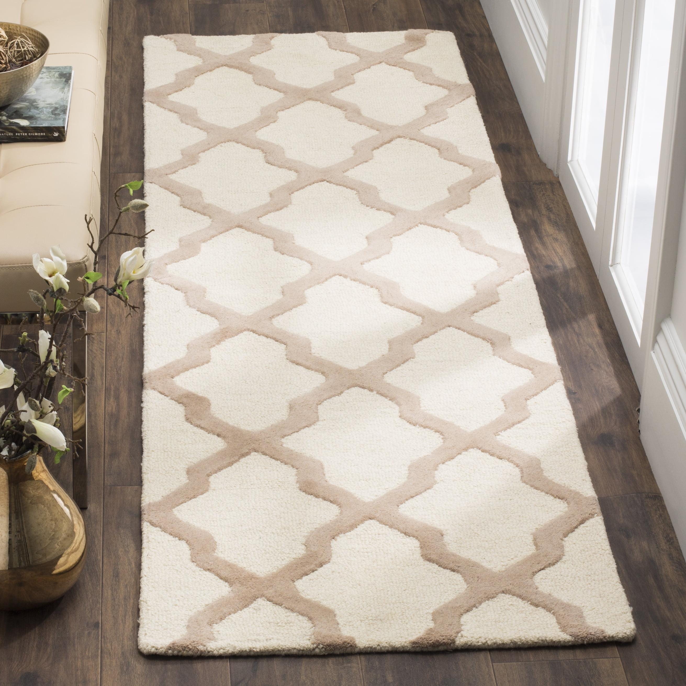 Ivory and Beige Hand-Tufted Wool Area Rug, 30" x 16"