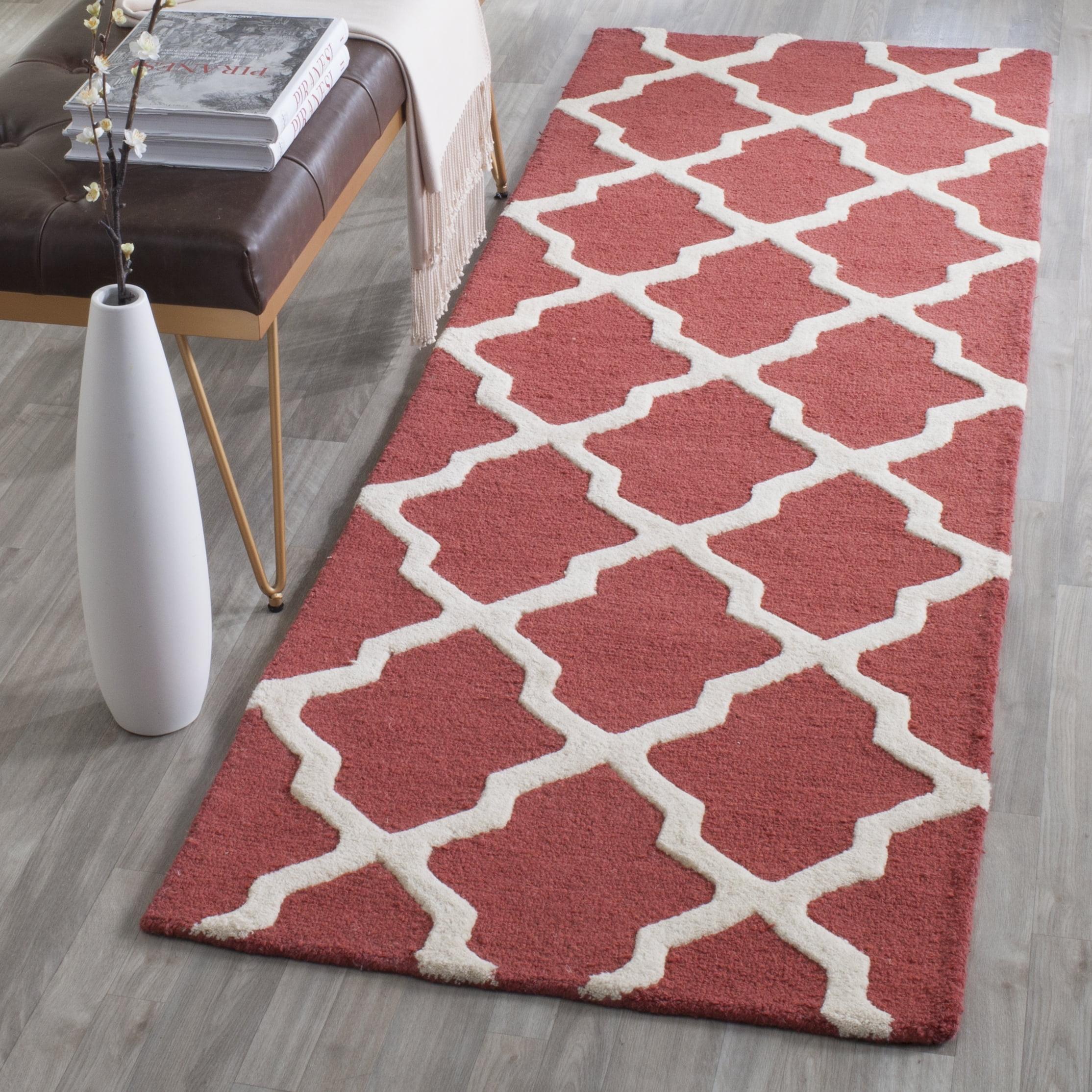 SAFAVIEH Cambridge Liam Geometric Wool Runner Rug, Rust/Ivory, 2'6" x 12'