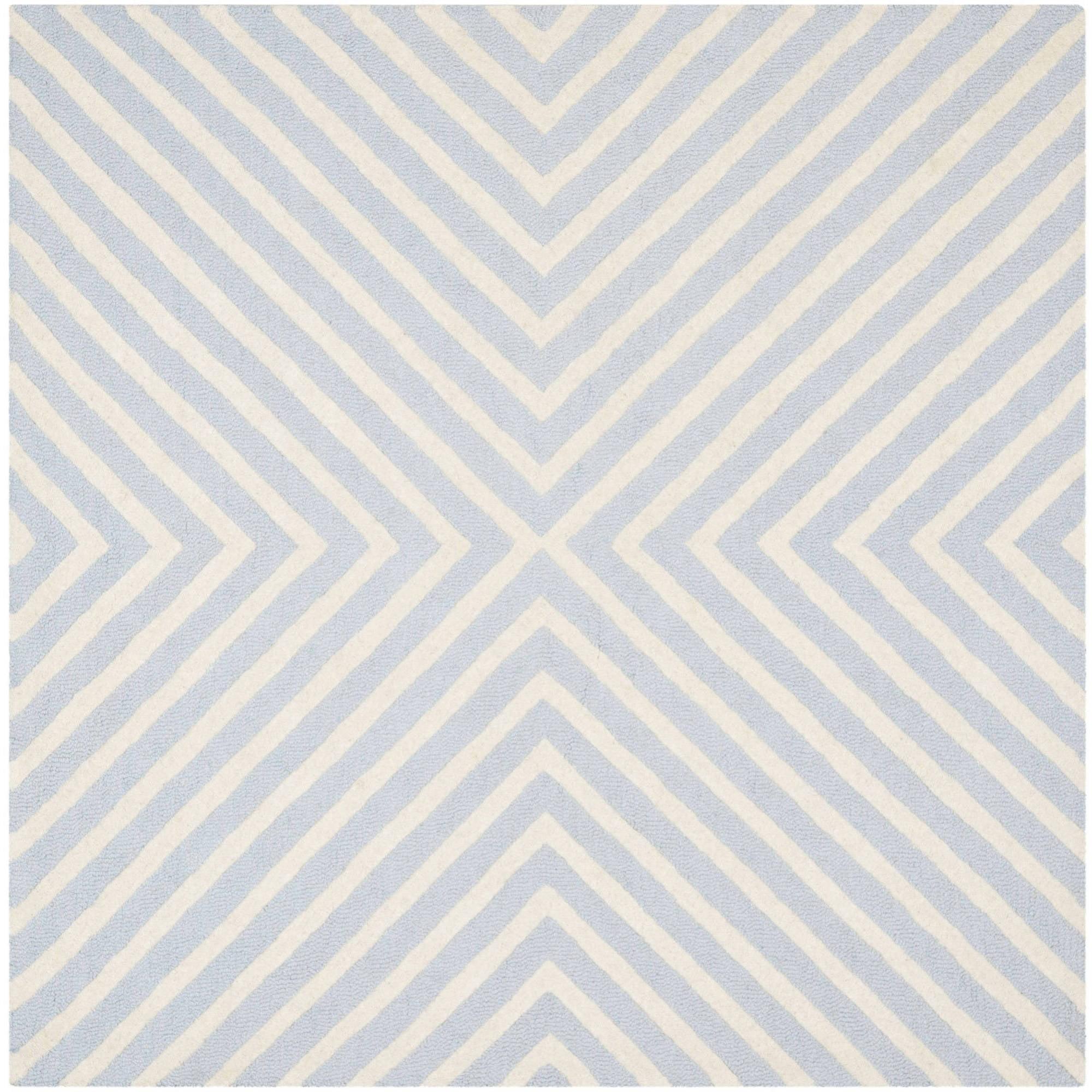 SAFAVIEH Cambridge Lilly Diamond Striped Wool Area Rug, Light Blue/Ivory, 6' x 6' Square