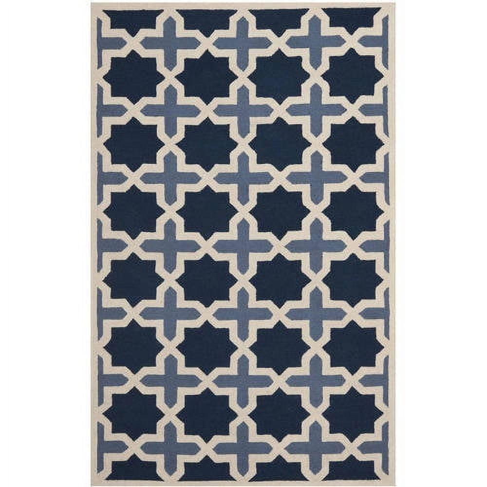 Blue and Ivory Geometric Tufted Wool Area Rug, 3' x 5'