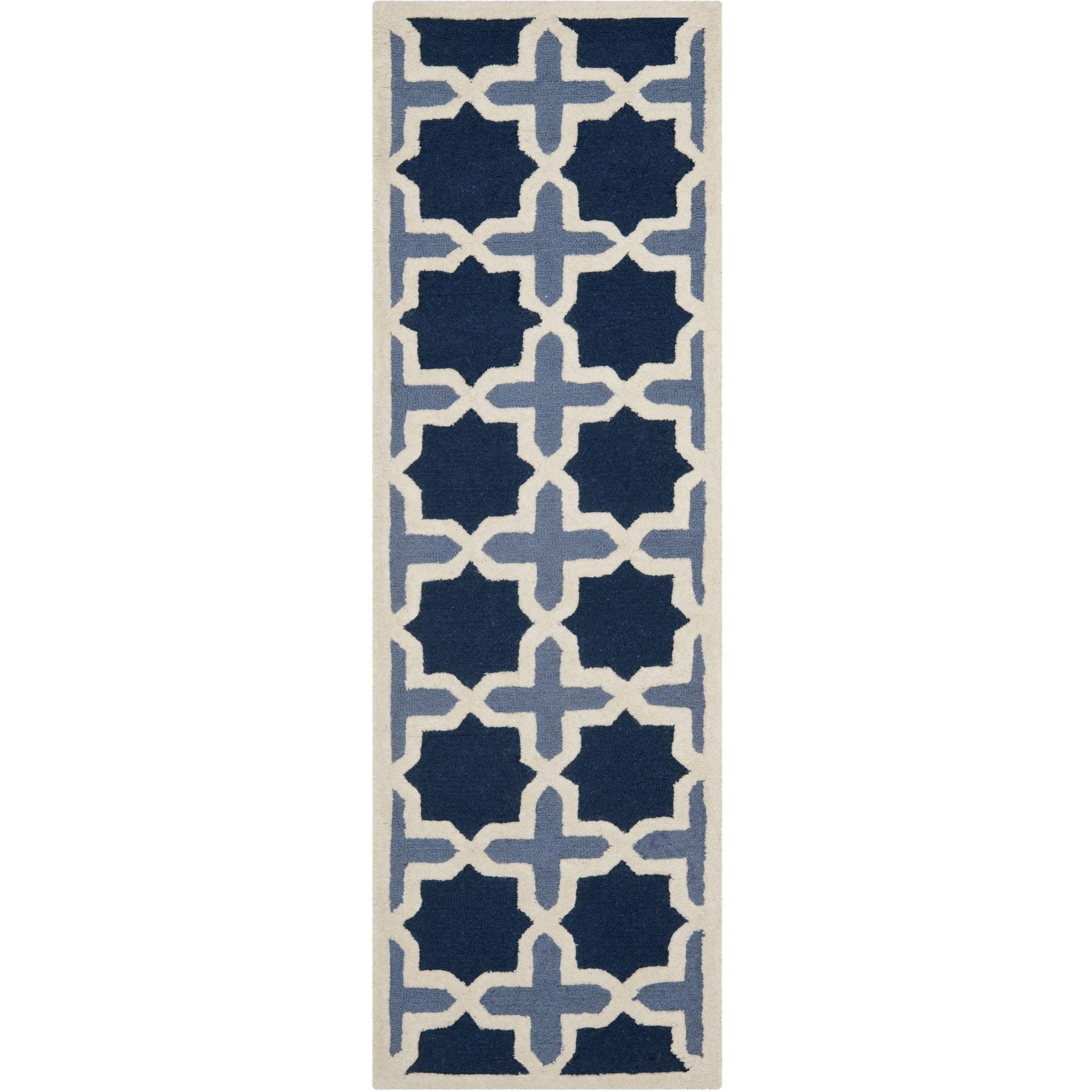 Elegant Hand-Tufted Wool Runner Rug in Blue/Ivory - 2'6" X 8'