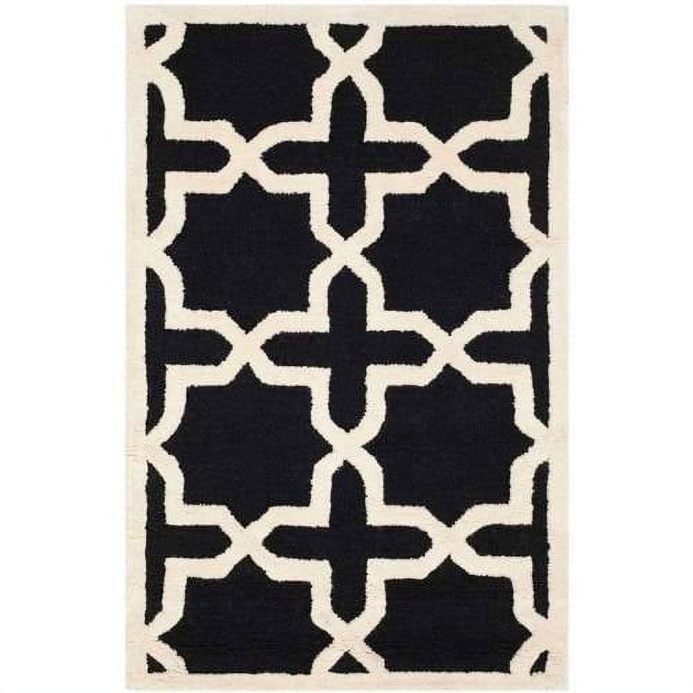 Hand-Tufted Cambridge Elegance Wool Square Rug in Black & Ivory - 4x4 ft