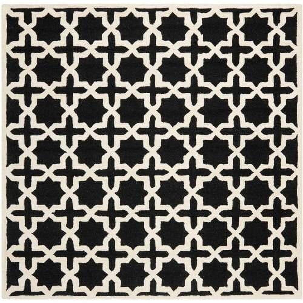 Hand-Tufted Black and Ivory Geometric Wool Area Rug 6' x 9'