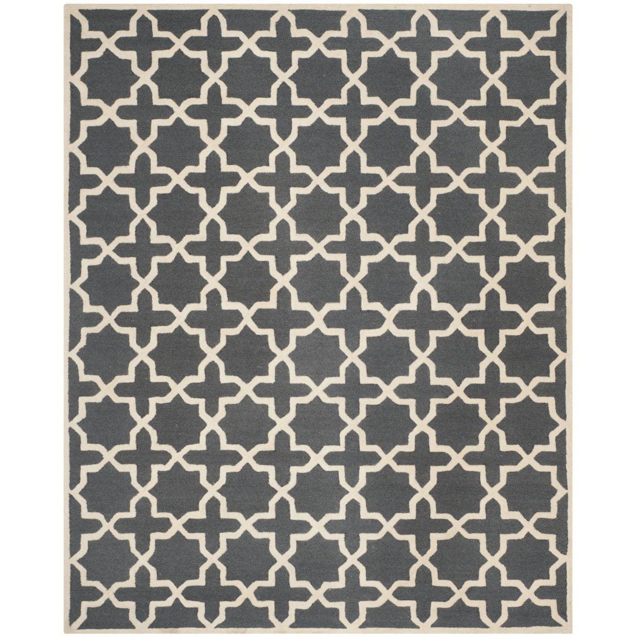SAFAVIEH Cambridge Liz Geometric Wool Area Rug, Dark Grey/Ivory, 9' x 12'