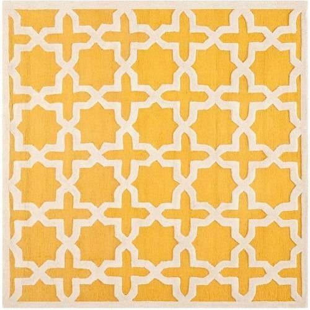 Gold and Ivory Hand-Tufted Wool Geometric 6' Square Rug