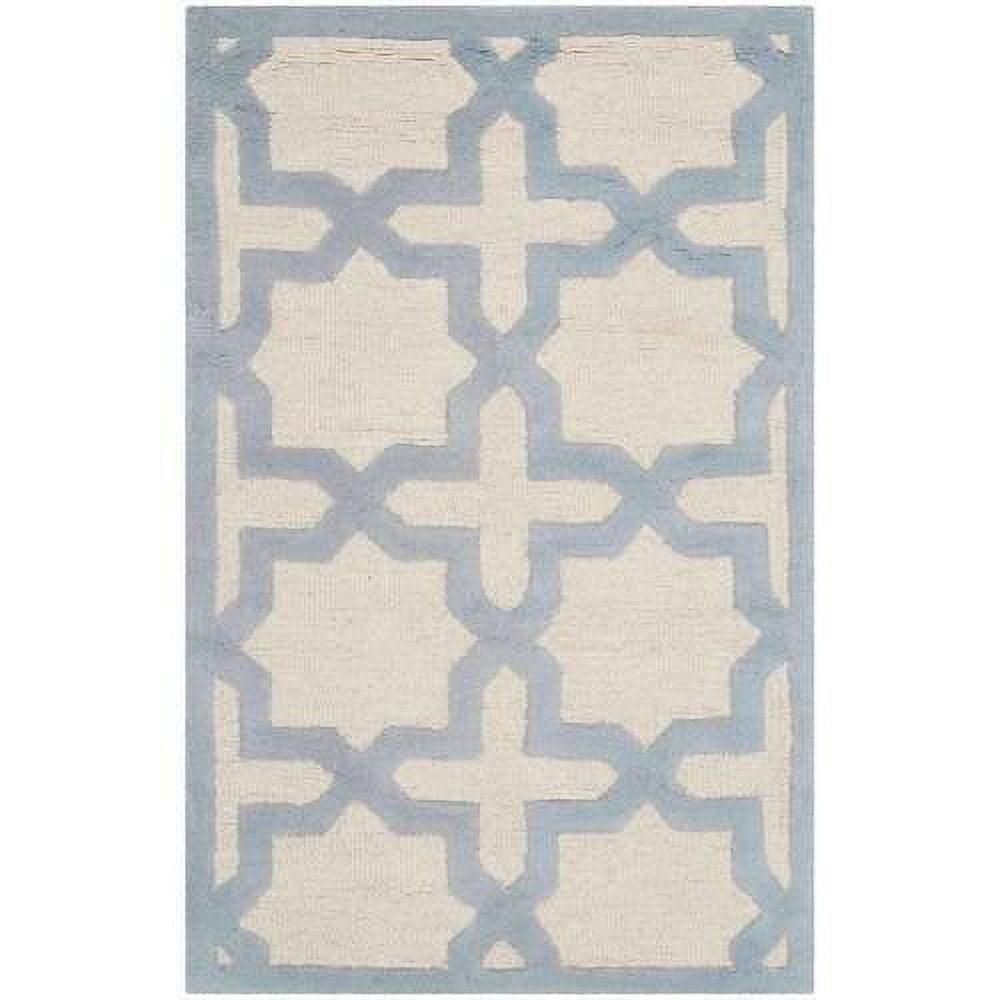 Ivory and Light Blue Hand-Tufted Wool Geometric Rug, 4' x 6'