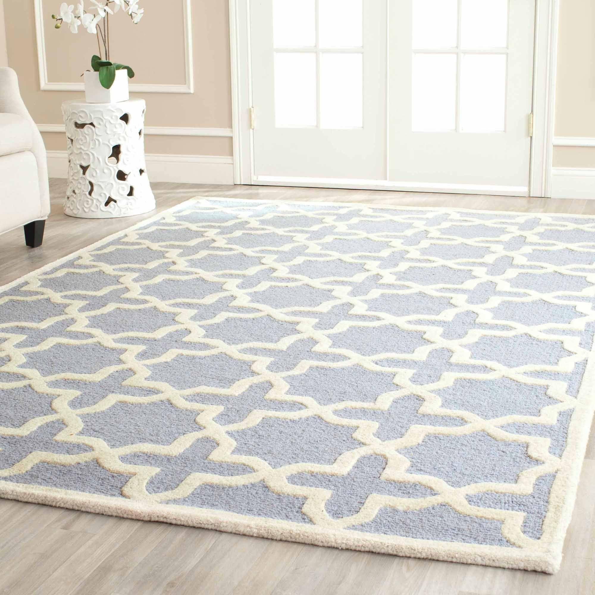 SAFAVIEH Cambridge Liz Geometric Wool Area Rug, Light Blue/Ivory, 10' x 14'