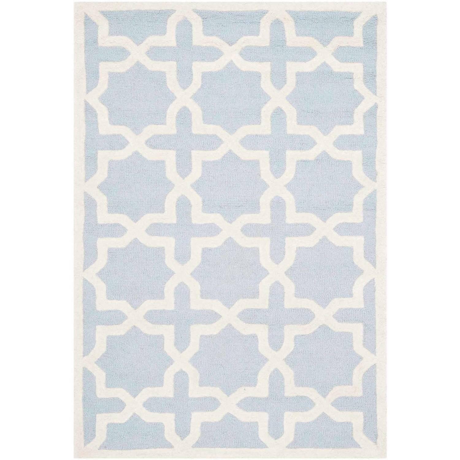 SAFAVIEH Cambridge Liz Geometric Wool Area Rug, Light Blue/Ivory, 3' x 5'