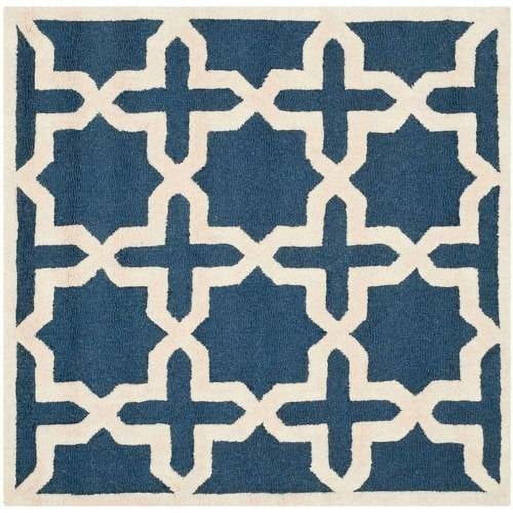 SAFAVIEH Cambridge Liz Geometric Wool Area Rug, Navy Blue/Ivory, 10' x 10' Square