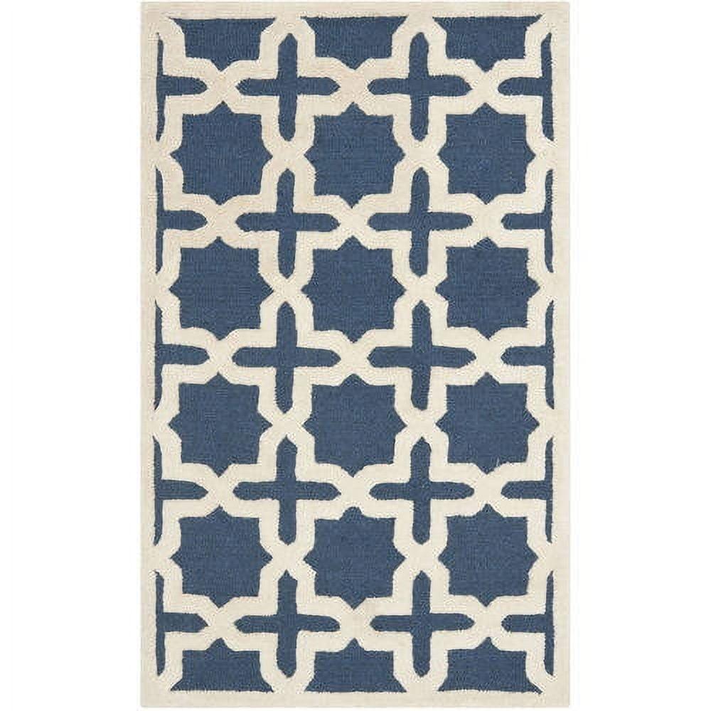 SAFAVIEH Cambridge Liz Geometric Wool Area Rug, Navy Blue/Ivory, 2'6" x 4'