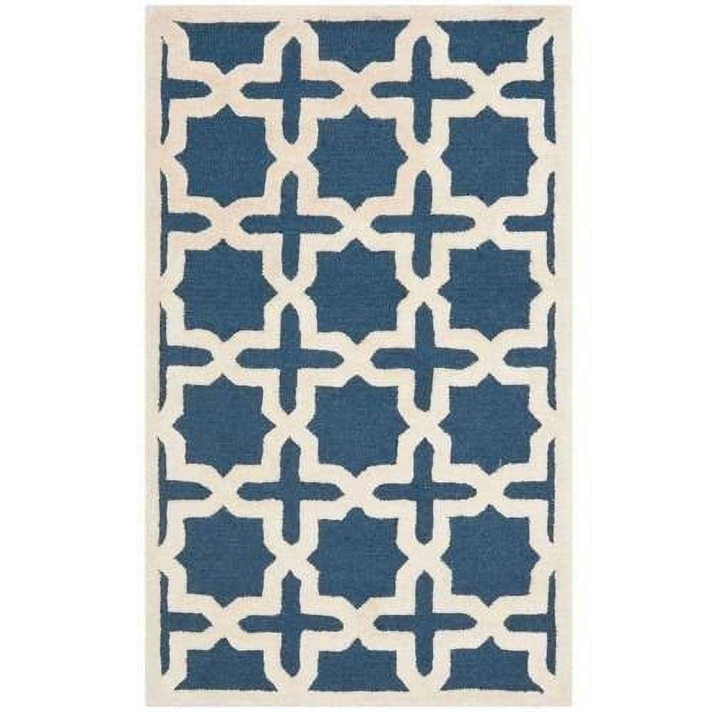 Navy Blue and Ivory Geometric Wool 4' x 6' Area Rug