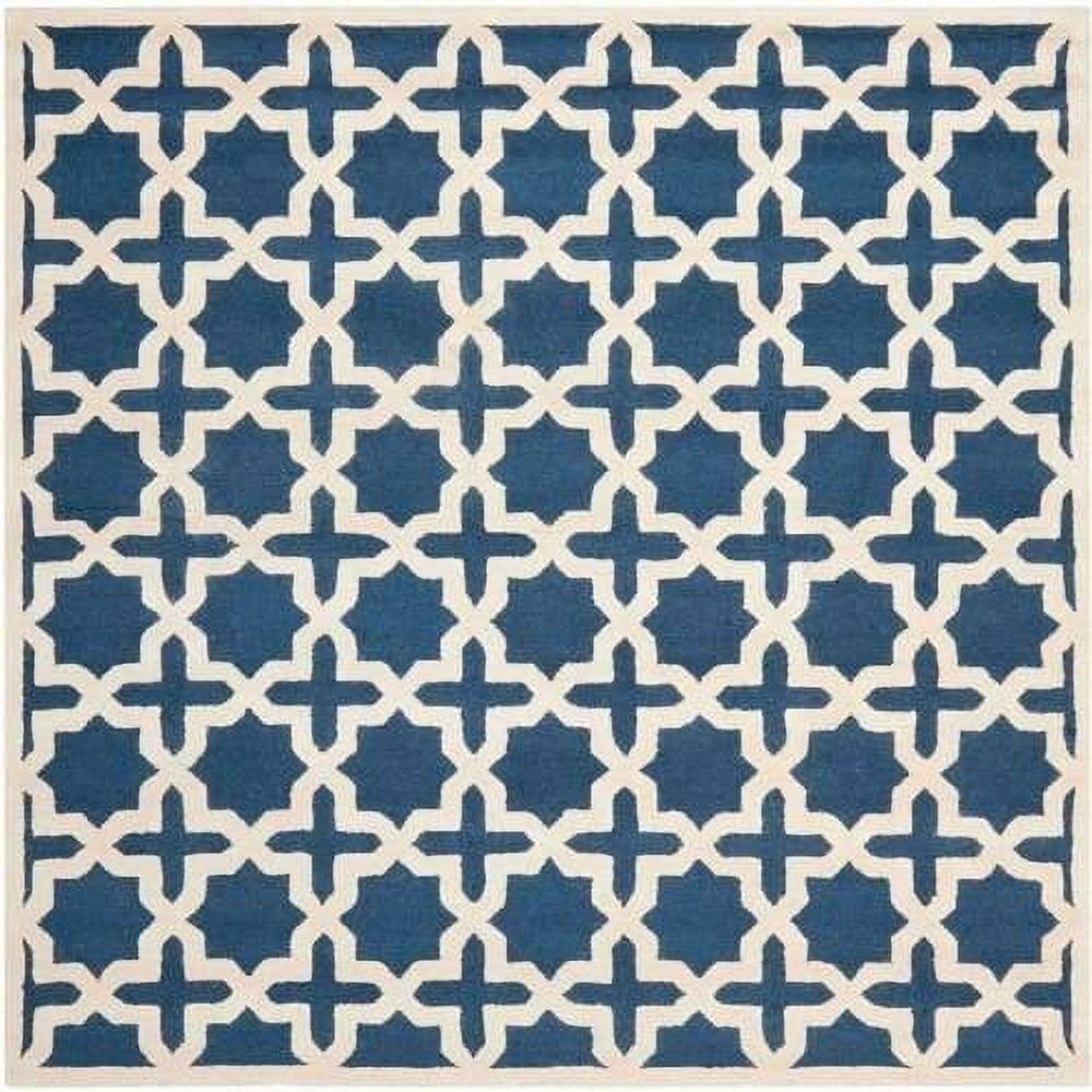 SAFAVIEH Cambridge Liz Geometric Wool Area Rug, Navy Blue/Ivory, 8' x 8' Square