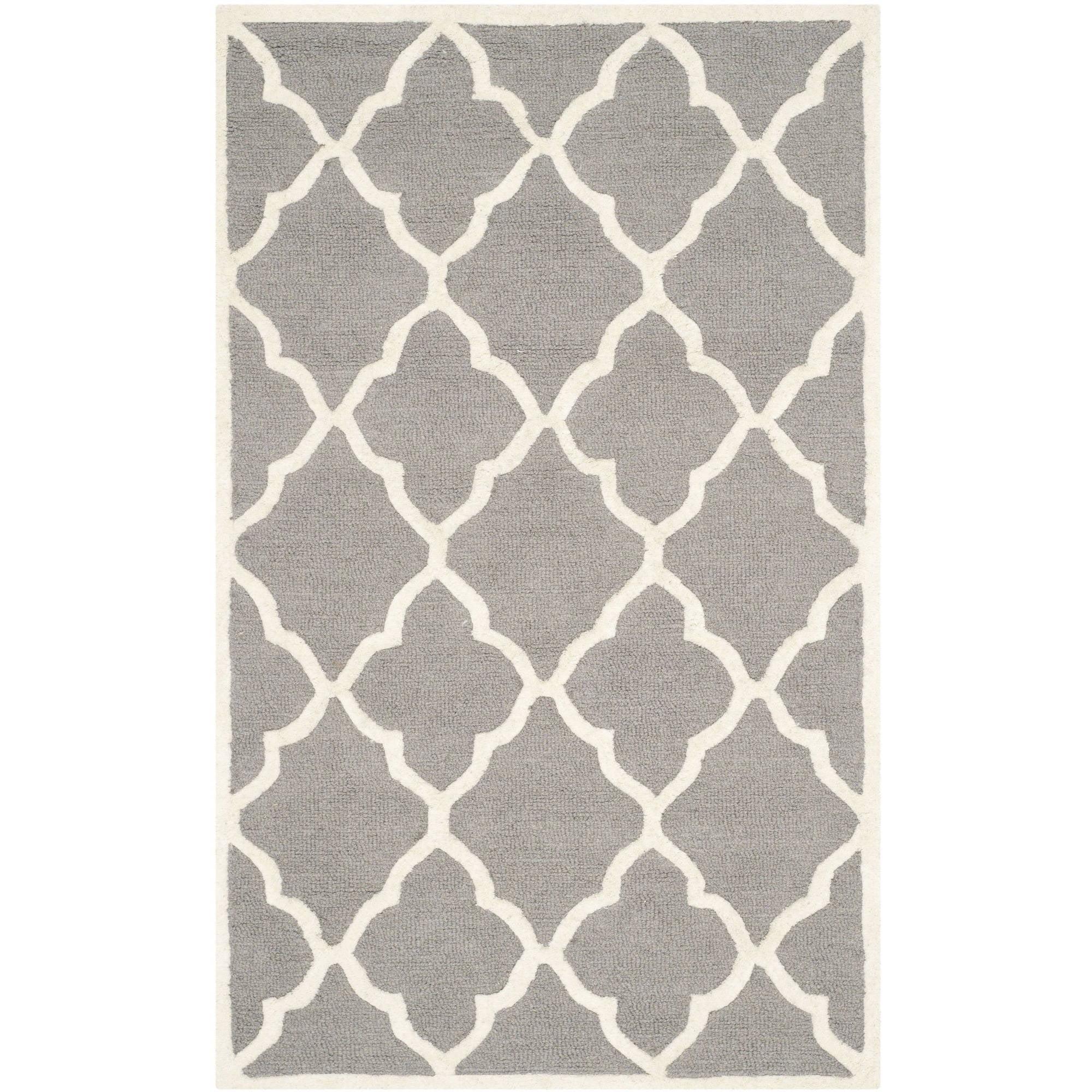 Handmade Dark Grey and Ivory Wool Area Rug, 3' x 5'