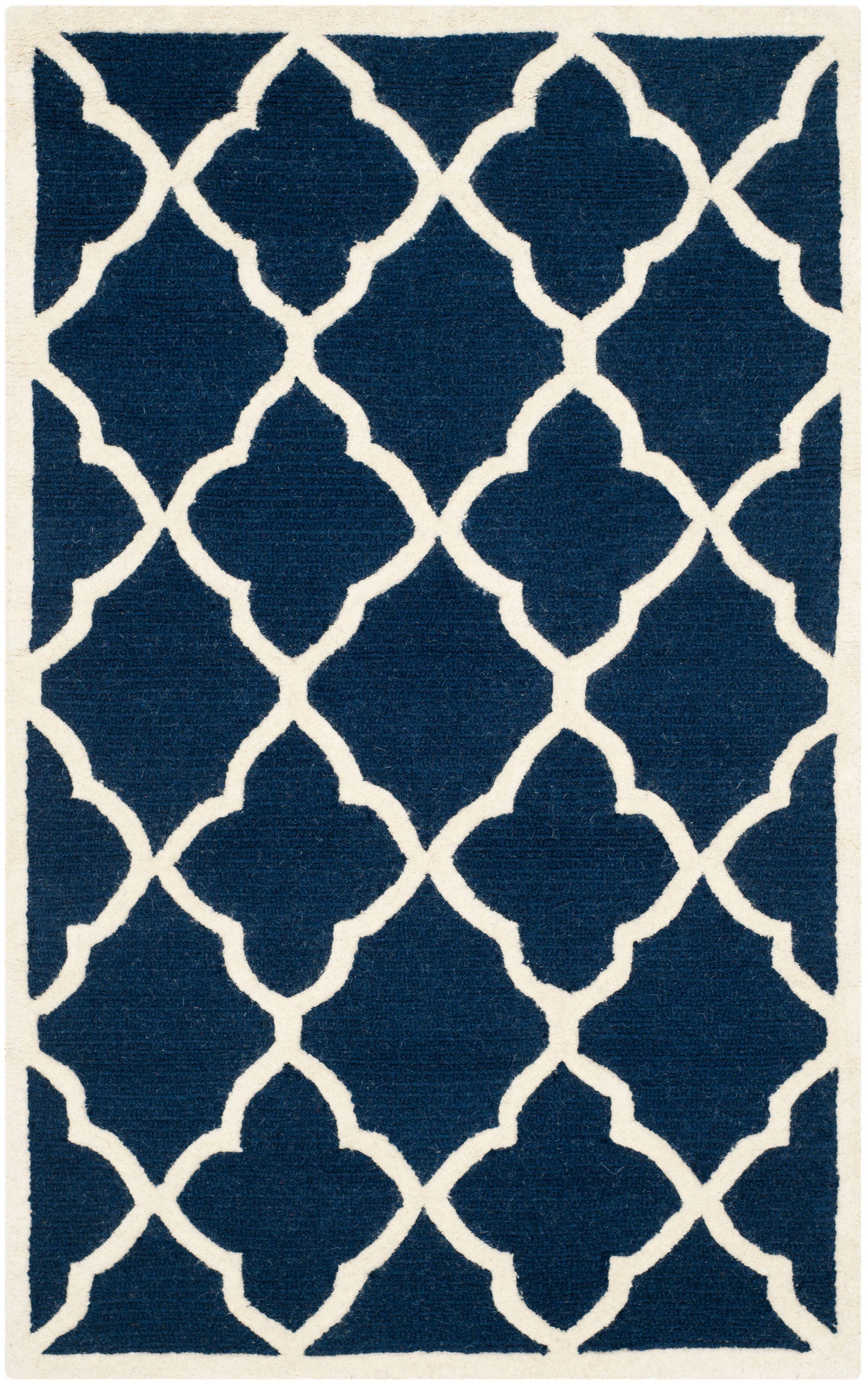 Navy and Ivory Hand-Tufted Wool 3' x 5' Area Rug