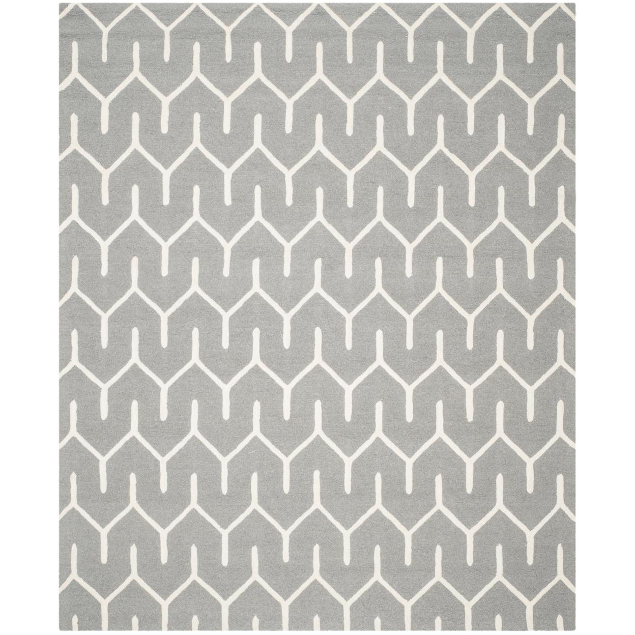 Gray and Ivory Hand-Tufted Wool Geometric 6' x 6' Rug