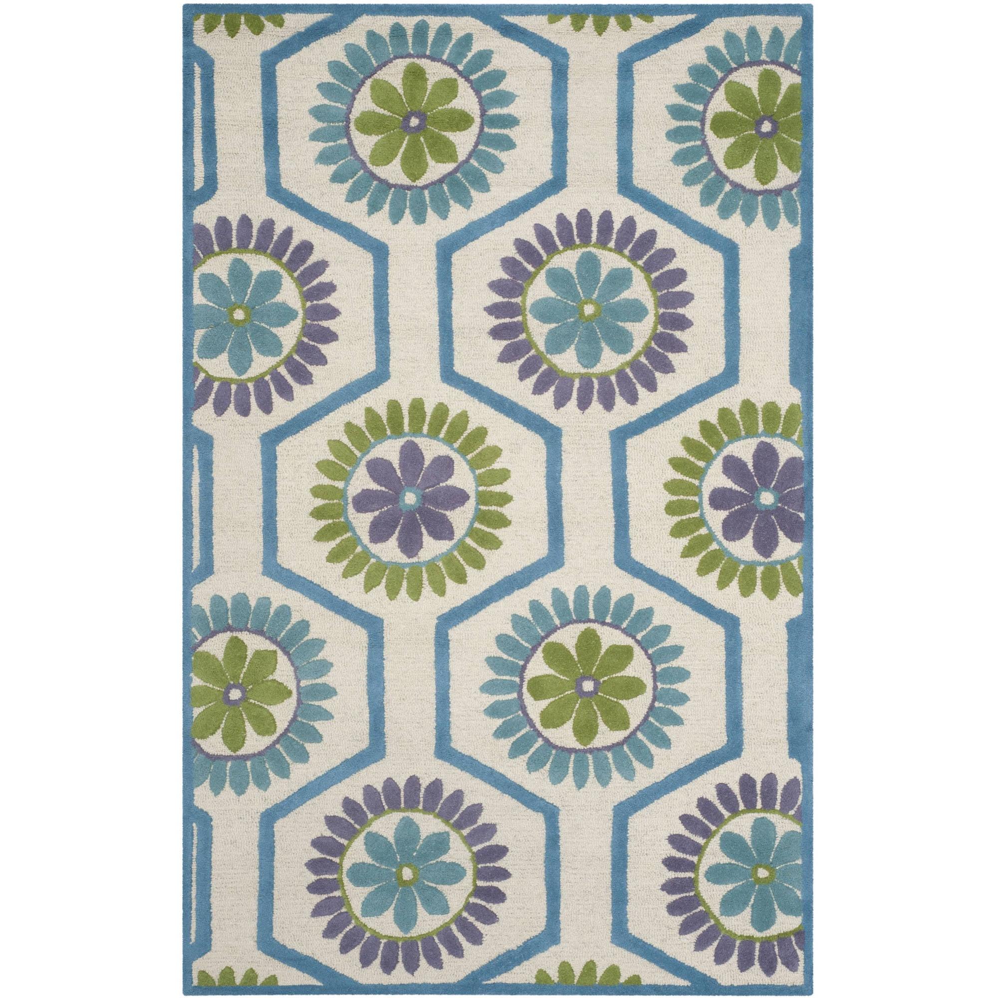 SAFAVIEH Cambridge Myron Geometric Floral Wool Area Rug, Ivory/Blue, 4' x 6'