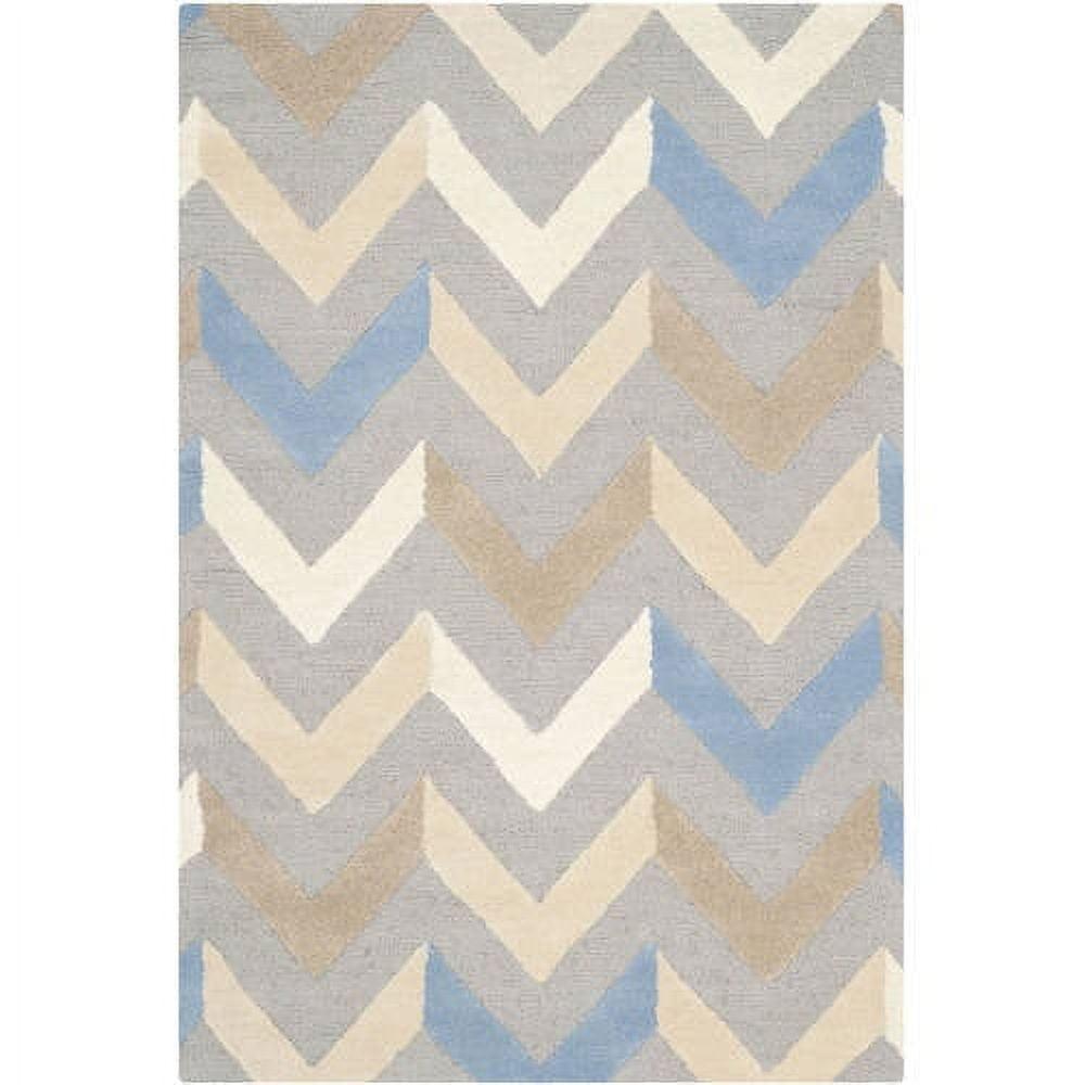 Ivory and Gray Hand-Tufted Wool Chevron Area Rug