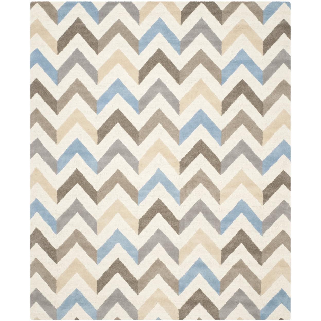 SAFAVIEH Cambridge Percival Zig Zag Stripes Wool Area Rug, Ivory/Grey, 8' x 10'