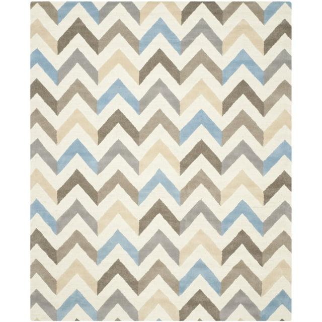 SAFAVIEH Cambridge Percival Zig Zag Stripes Wool Area Rug, Ivory/Grey, 8' x 10'