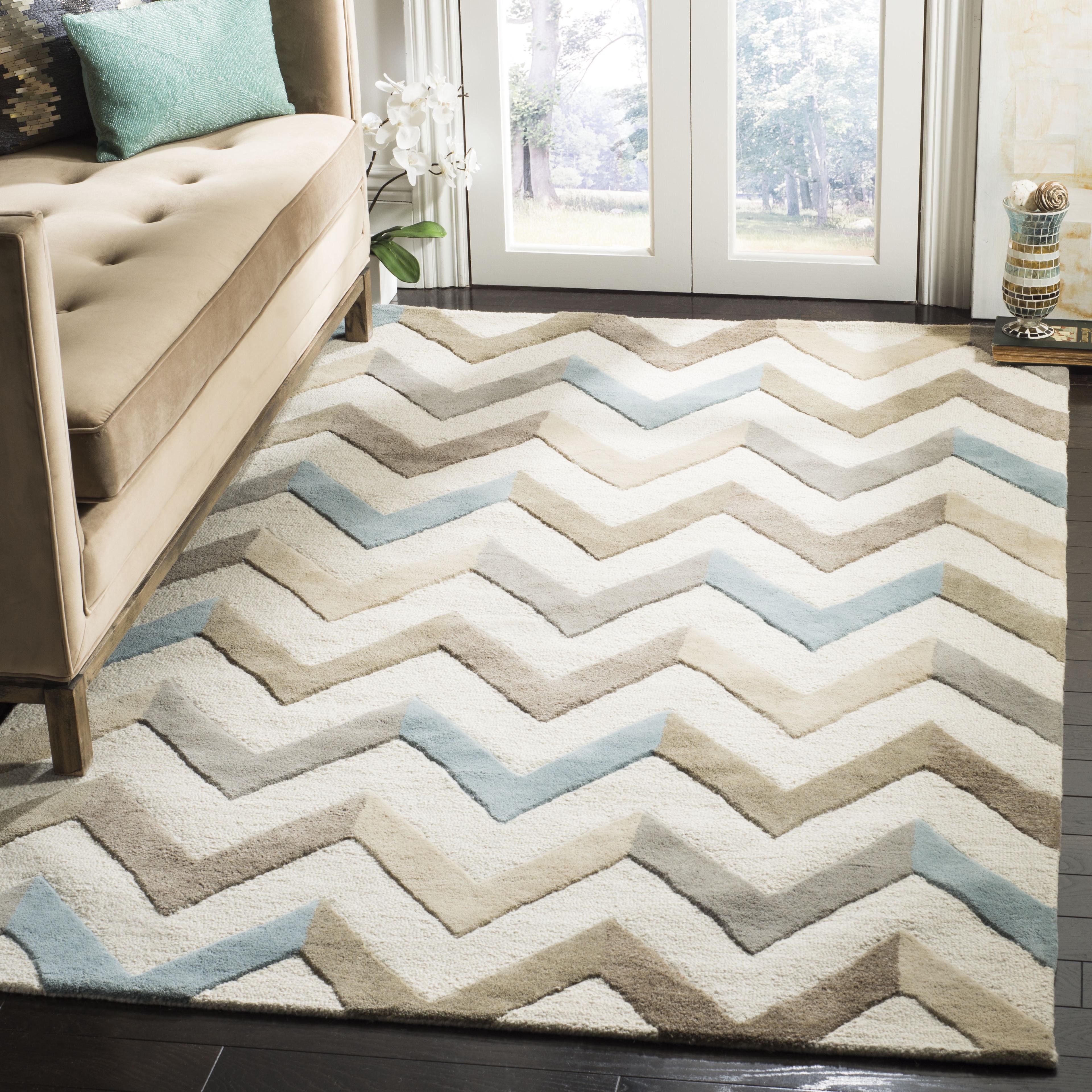 SAFAVIEH Cambridge Percival Zig Zag Stripes Wool Area Rug, Ivory/Grey, 9' x 12'