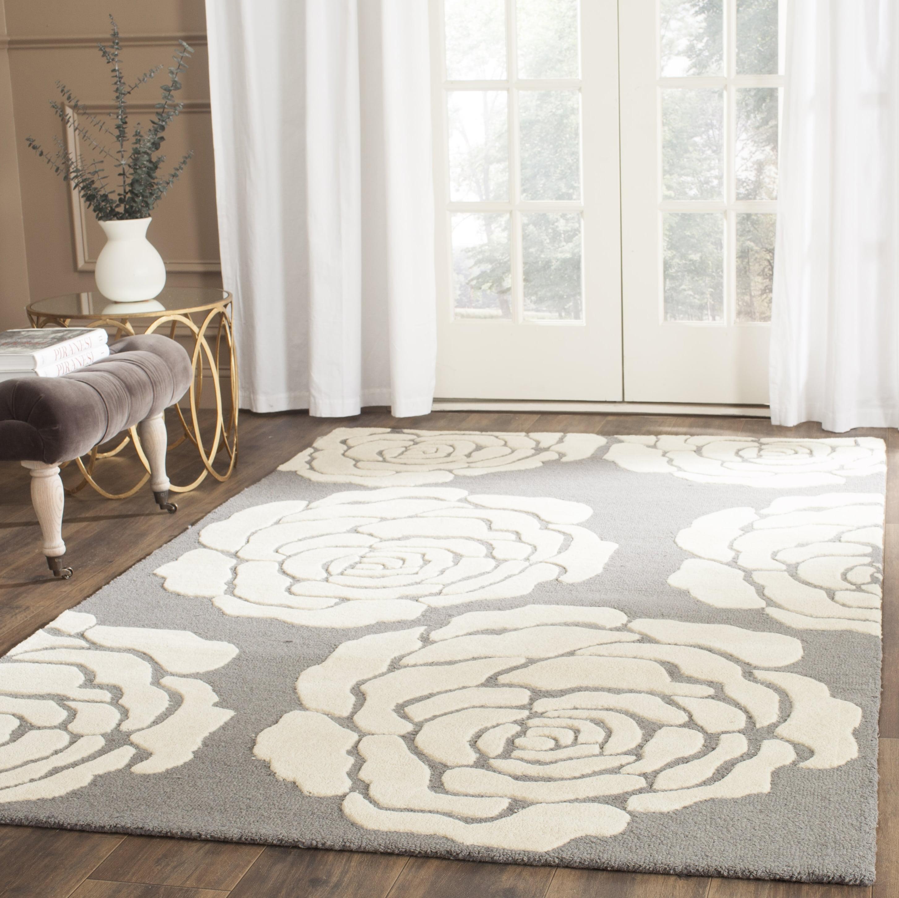 Hand-tufted Woolen Charm 6' Square Rug in Dark Grey/Ivory