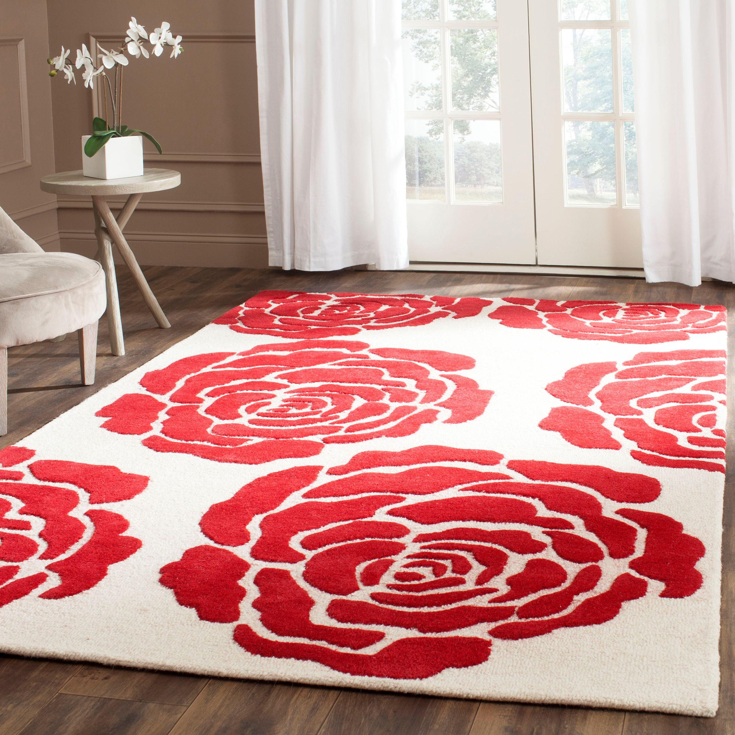 Hand-Tufted Cambridge Wool 6' Square Rug in Ivory & Red