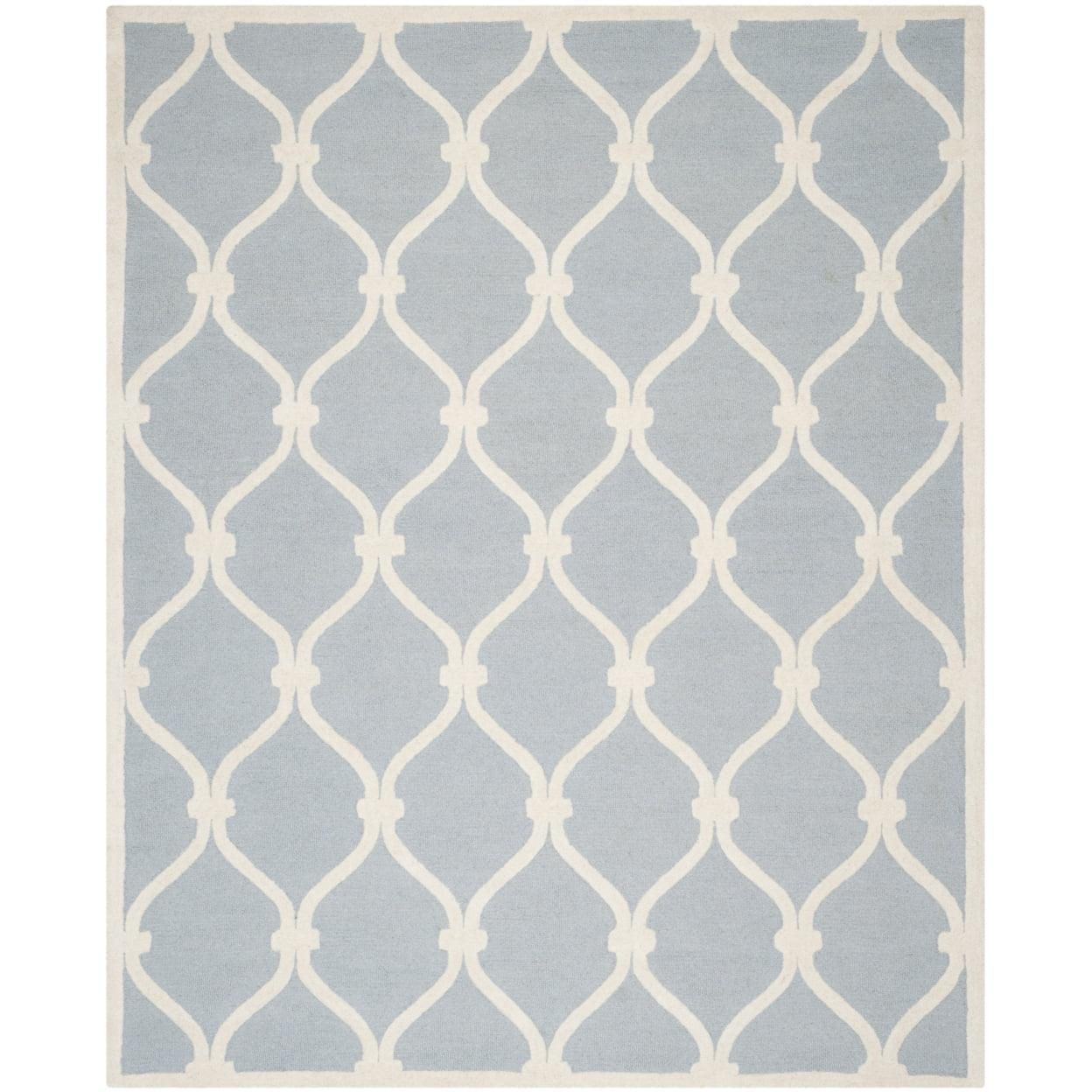 Blue and Ivory Geometric Hand-Tufted Wool 9' x 12' Rug