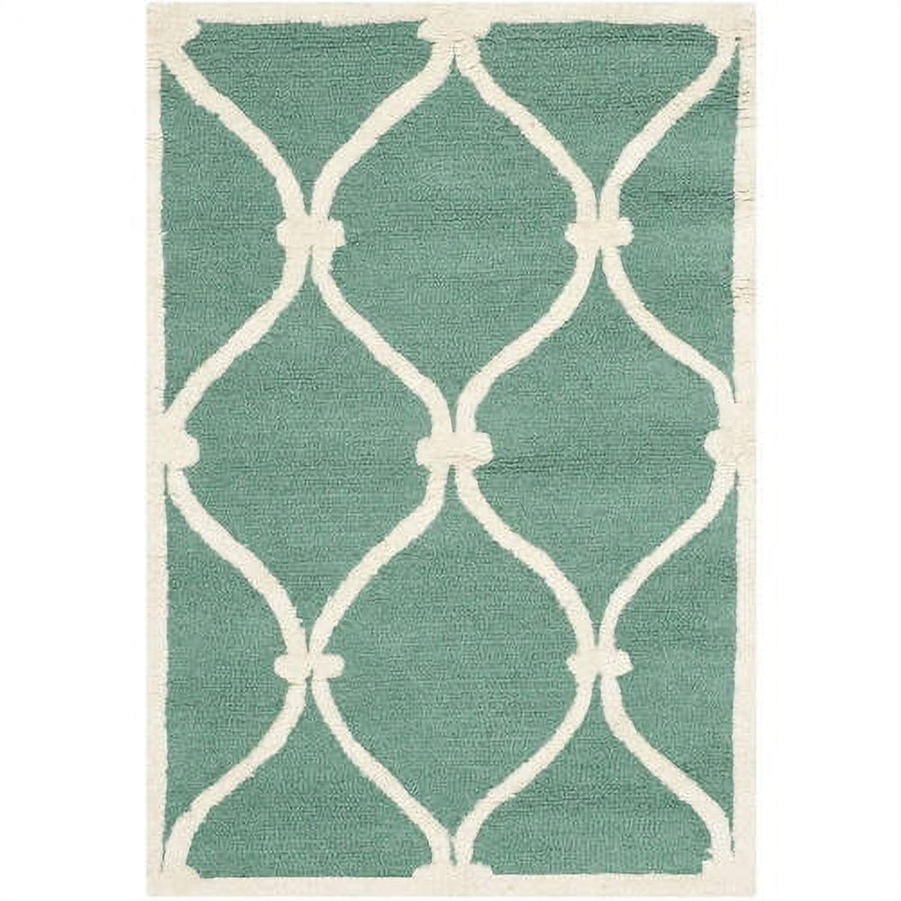 Teal and Ivory Hand-Tufted Wool Area Rug, 3' x 5'