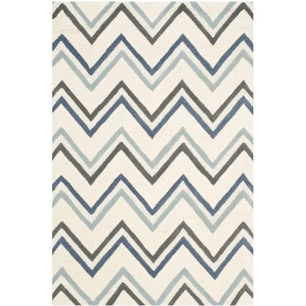 SAFAVIEH Cambridge Ravenna Zig Zag Stripes Wool Area Rug, Ivory/Blue, 4' x 6'