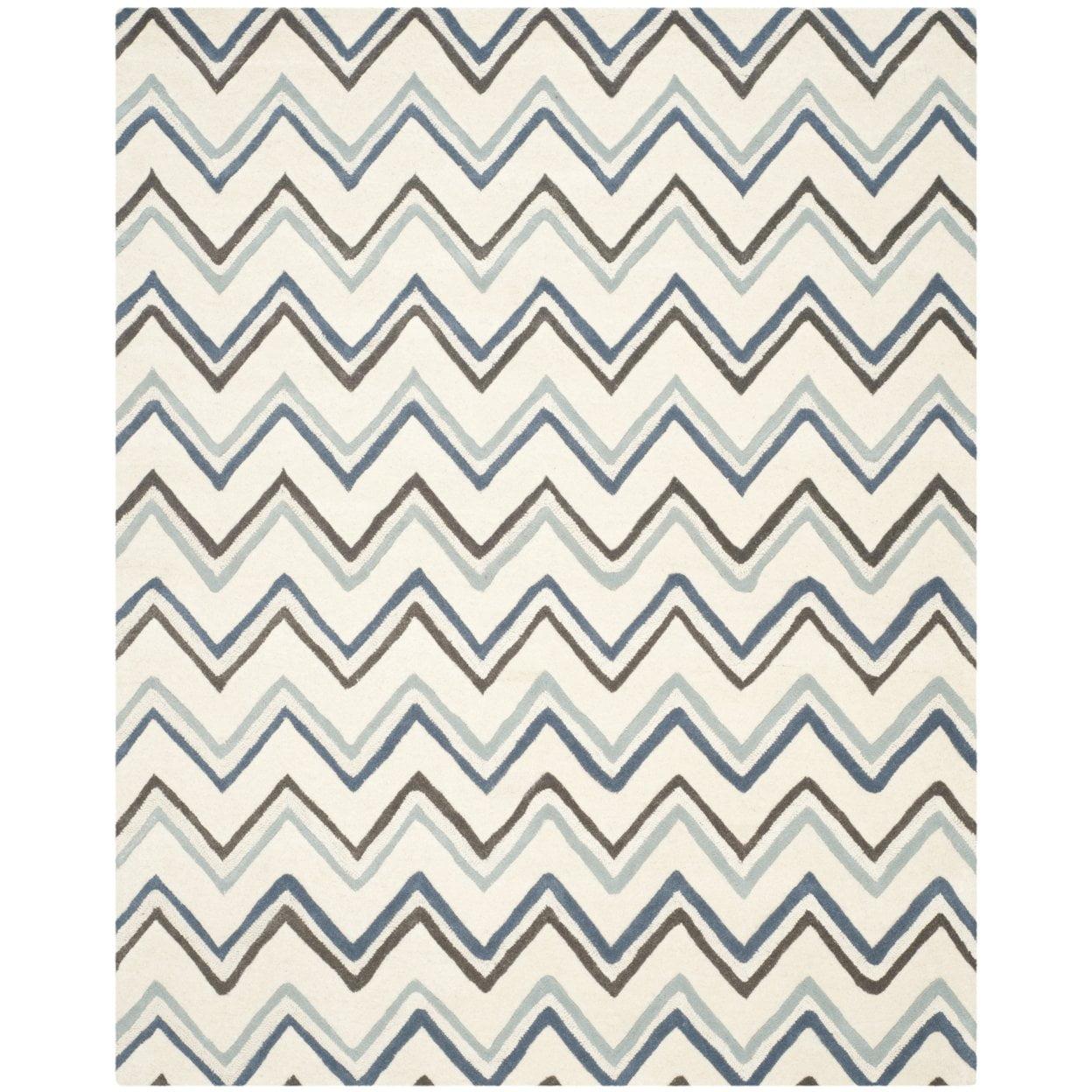 SAFAVIEH Cambridge Ravenna Zig Zag Stripes Wool Area Rug, Ivory/Blue, 5' x 8'