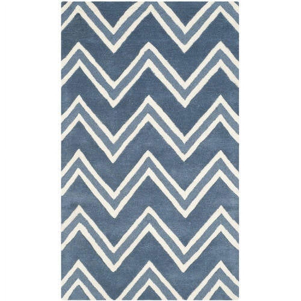 Navy and Ivory Hand-Tufted Wool Zig Zag Area Rug, 3' x 5'