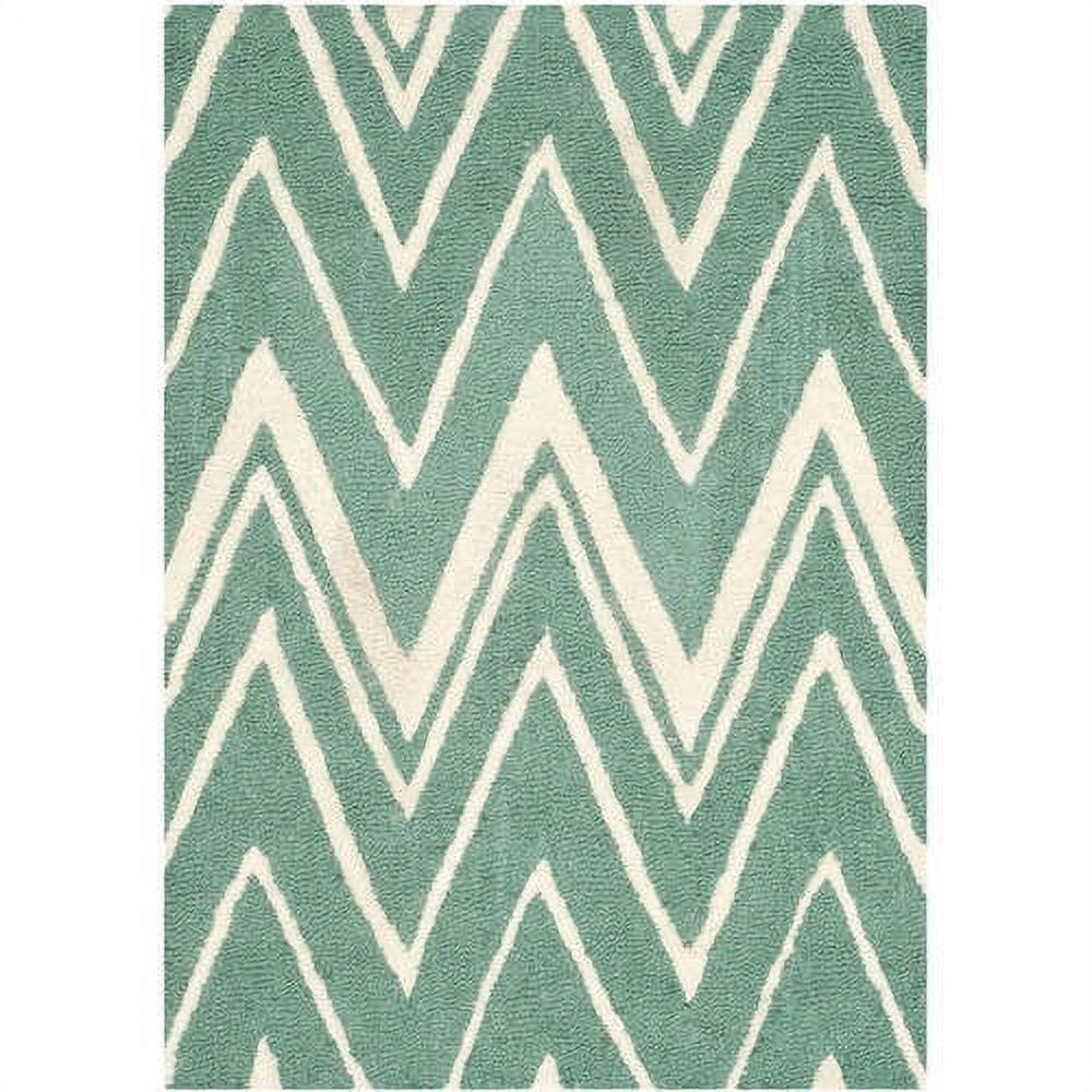 SAFAVIEH Cambridge Sam Zig Zag Stripes Wool Area Rug, Teal/Ivory, 4' x 6'