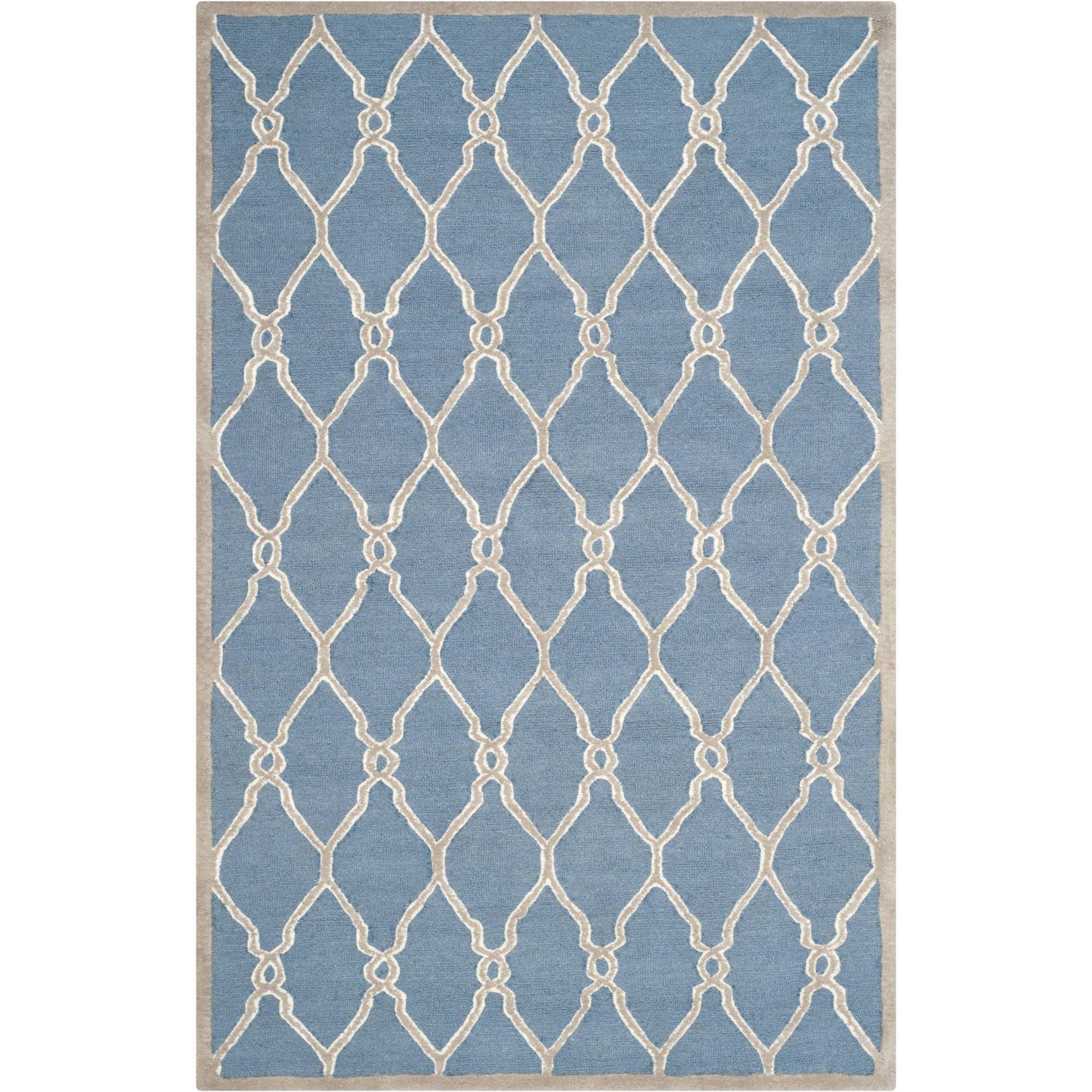 Ivory and Navy Hand-Tufted Wool 4' x 6' Geometric Rug