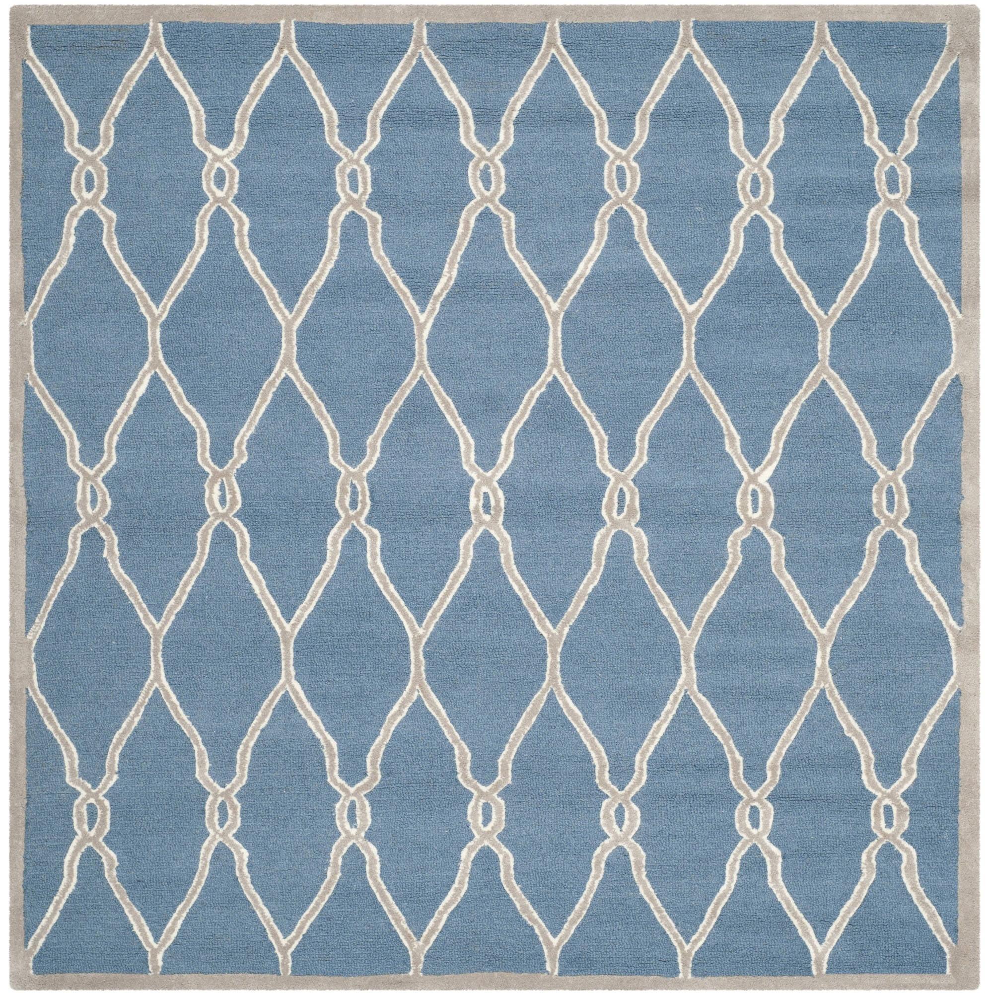 SAFAVIEH Cambridge Selwyn Geometric Wool Area Rug, Navy/Ivory, 6' x 6' Square