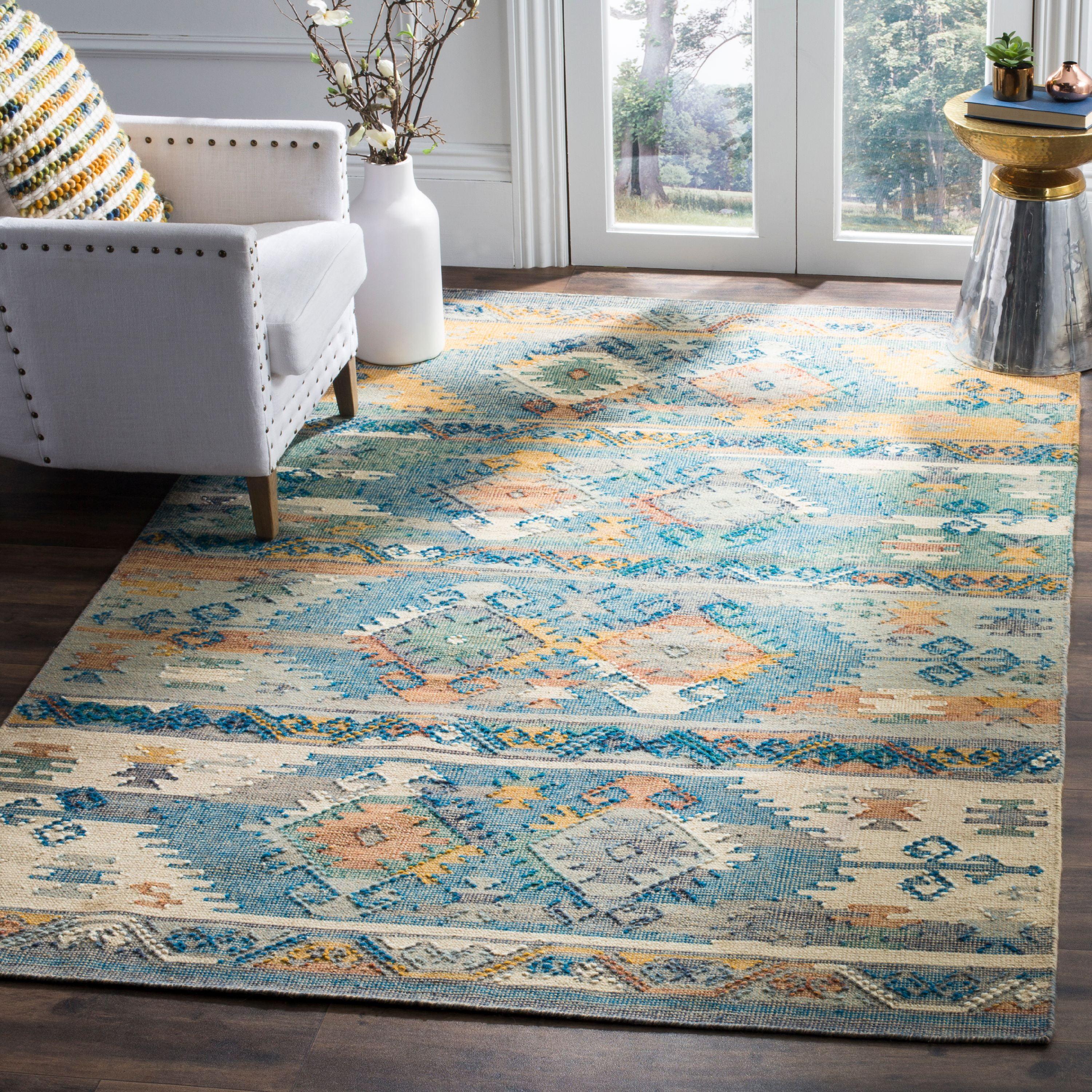 Canyon Geometric Hand-Woven Blue Multi Wool & Cotton 8' x 10' Rug