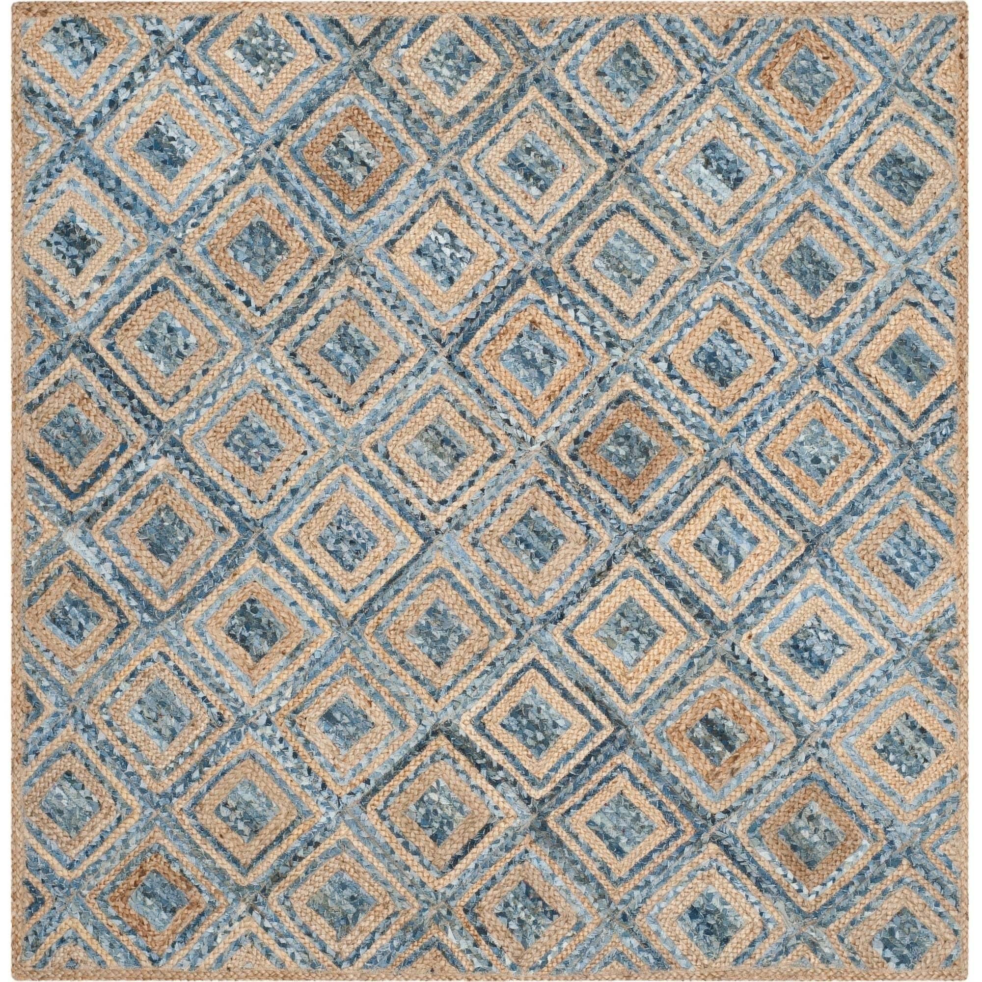 Cape Cod CAP354 Woven Indoor Area Rug - Natural/Blue - 8'x8' - Safavieh