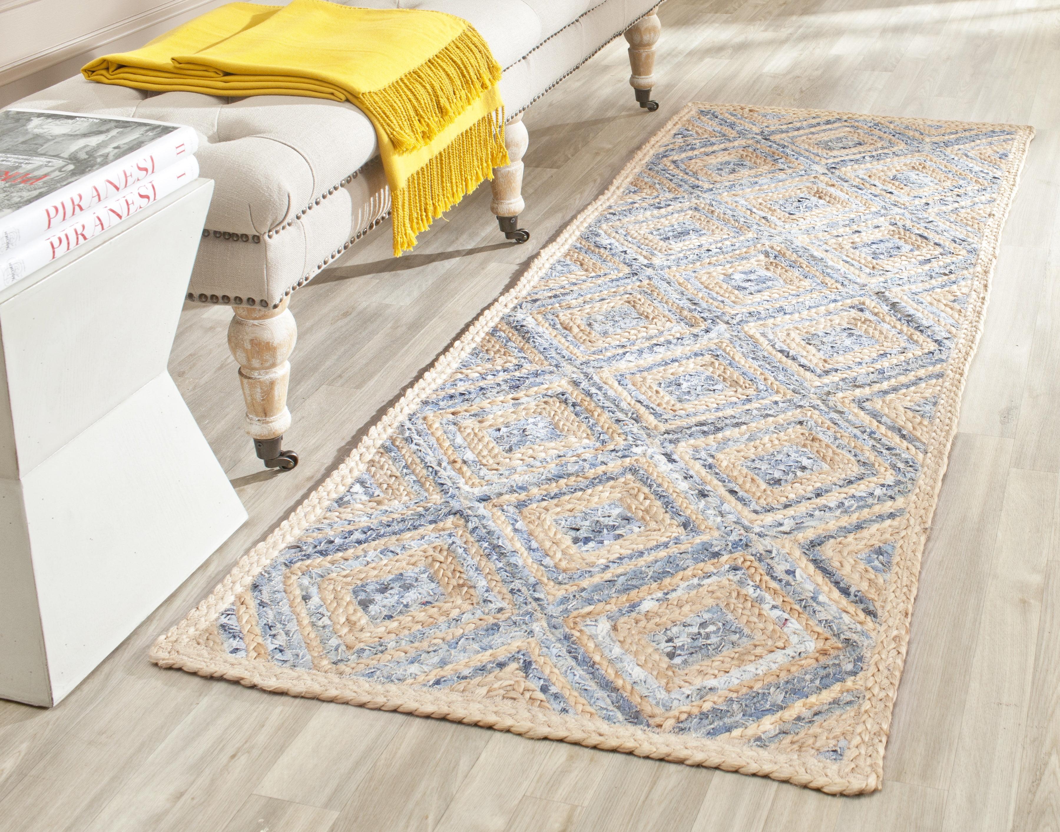 Cape Cod CAP354 Woven Indoor Runner Rug - Natural/Blue - 2'3"x14' - Safavieh