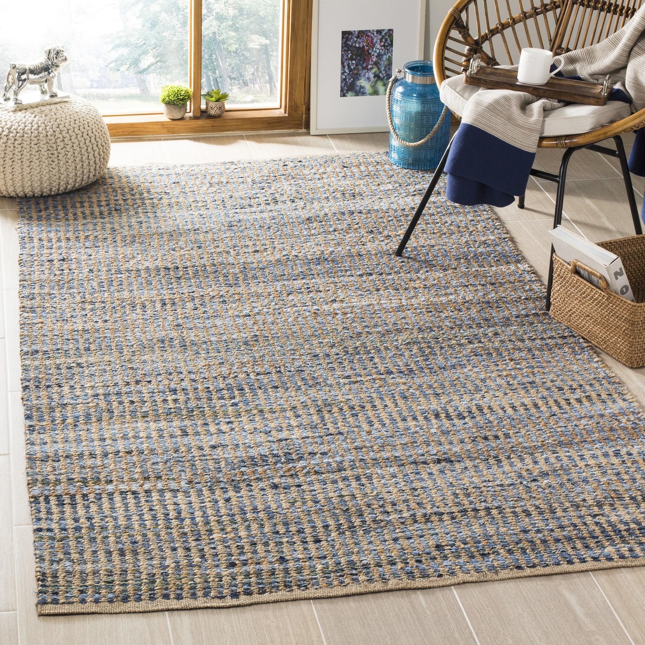 Cape Cod CAP352 Hand Woven Area Rug - Natural/Blue - 6'x9' - Safavieh.