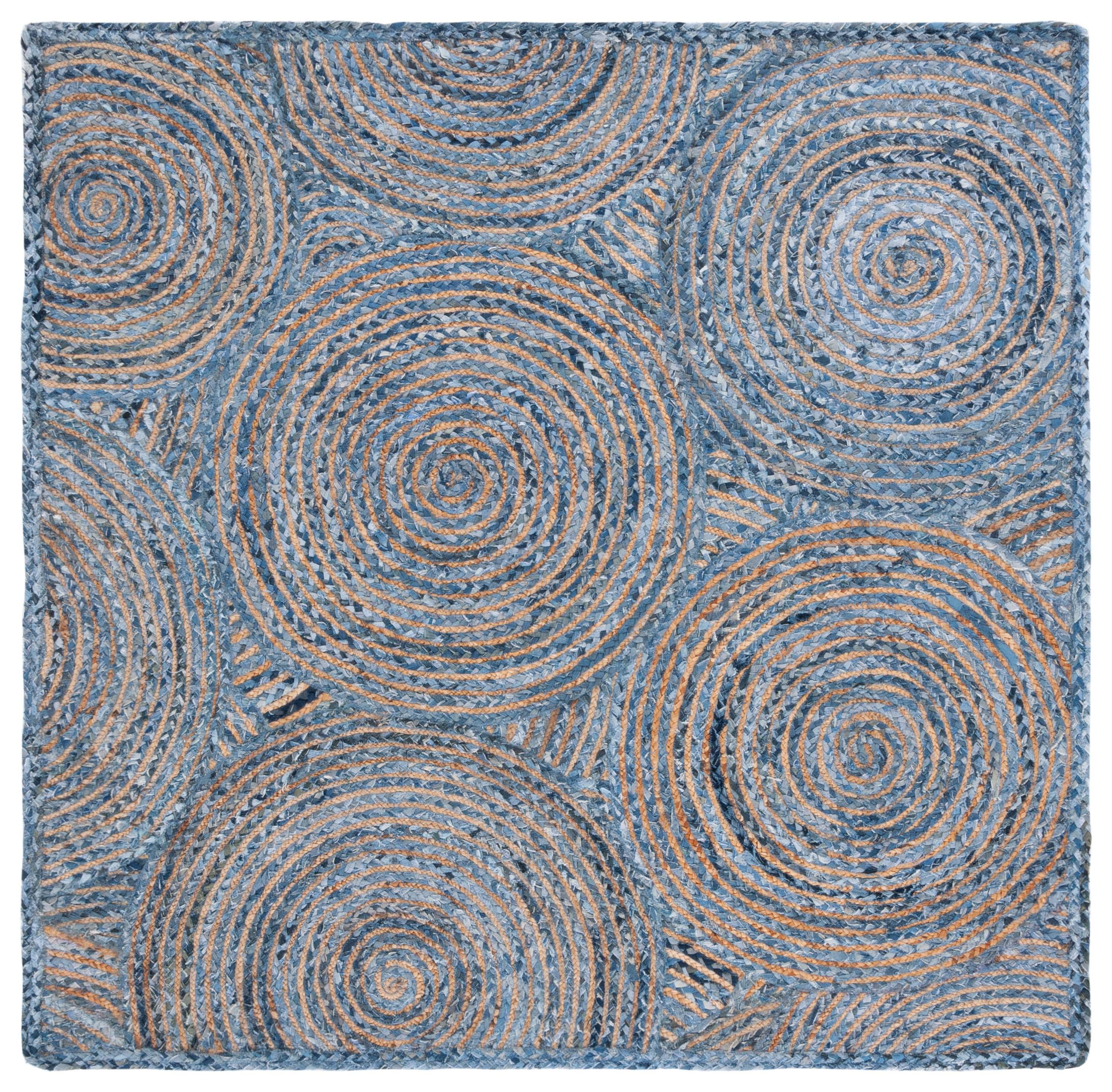 SAFAVIEH Cape Cod Bora Geometric Area Rug, Blue/Natural, 4' x 4' Square