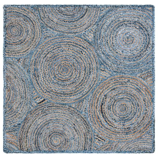 SAFAVIEH Cape Cod Bora Geometric Area Rug, Blue/Natural, 4' x 4' Square