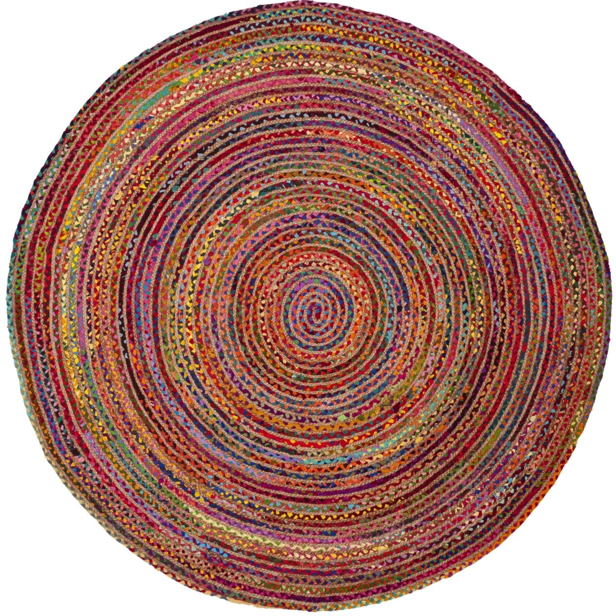 Boho-Chic Red & Multi Handwoven Cotton Round Rug - 9'