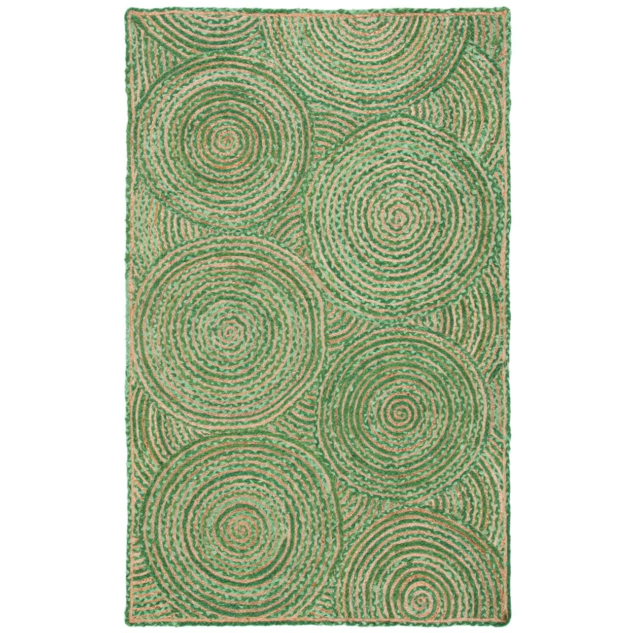 Green and Natural Geometric Handmade Jute Cotton Area Rug 4' x 6'