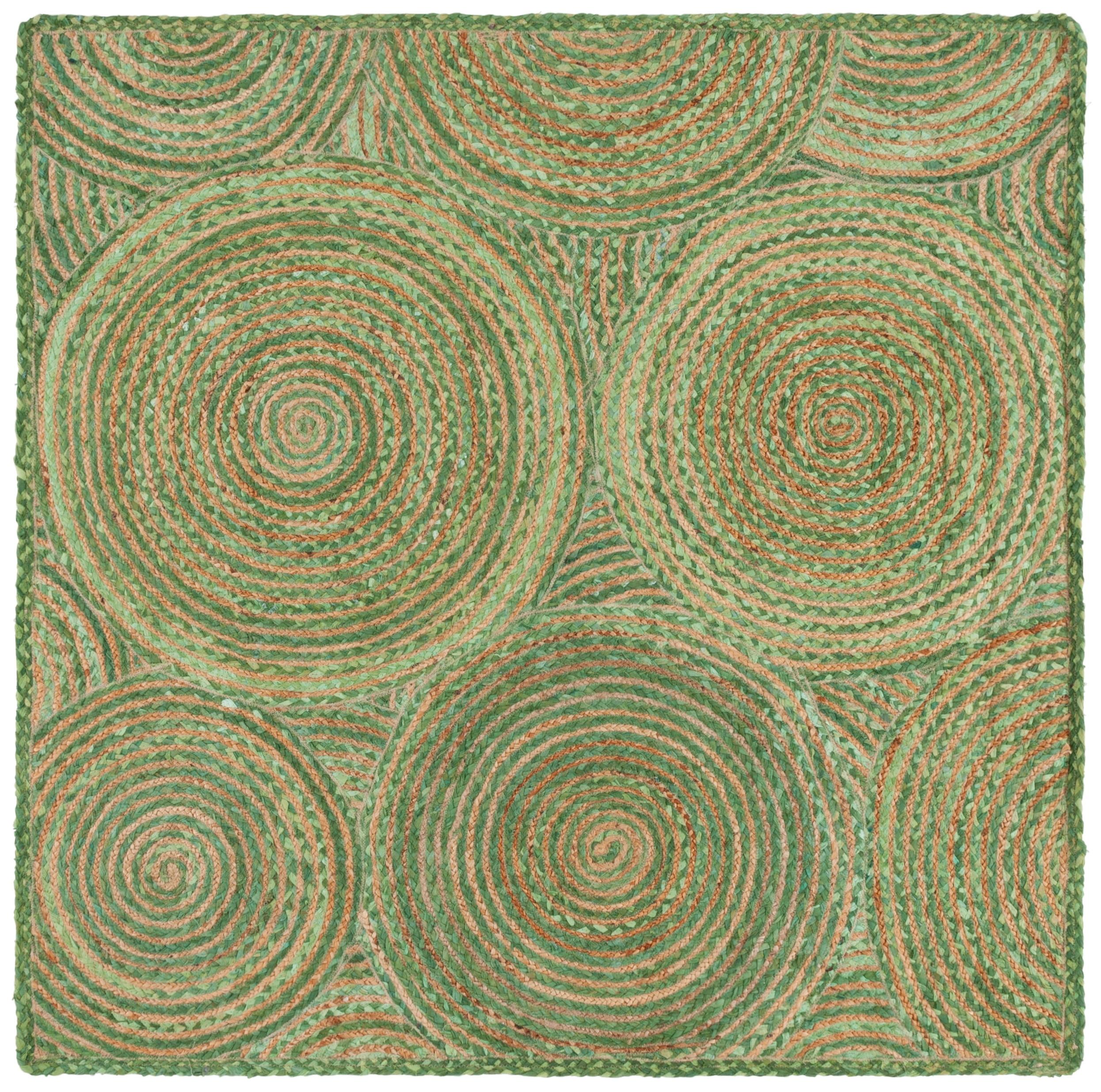 Handmade Green and Natural Geometric Jute Area Rug