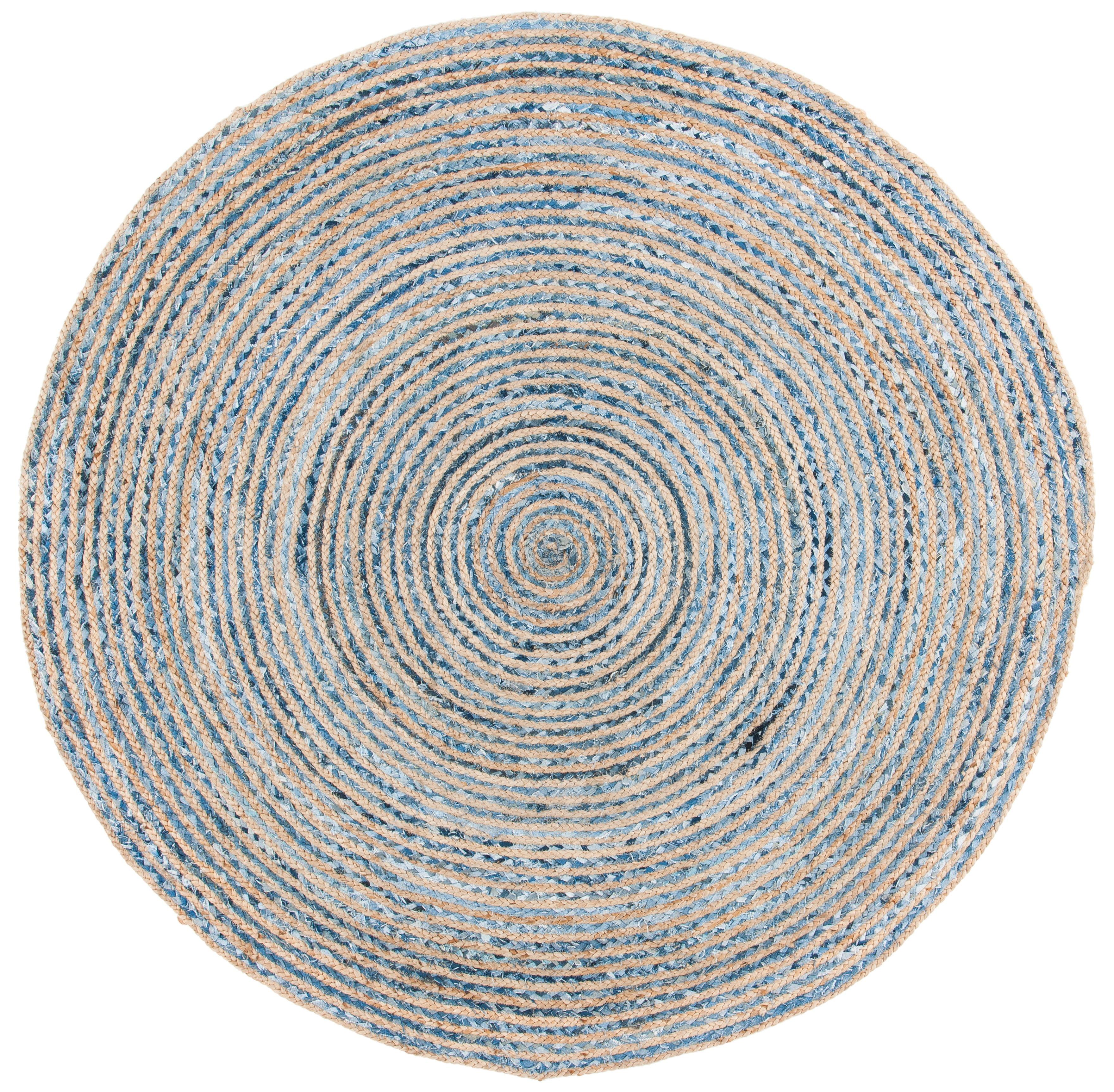 Cape Cod CAP250 Hand Woven Area Rug - Natural/Blue - 9' round - Safavieh.