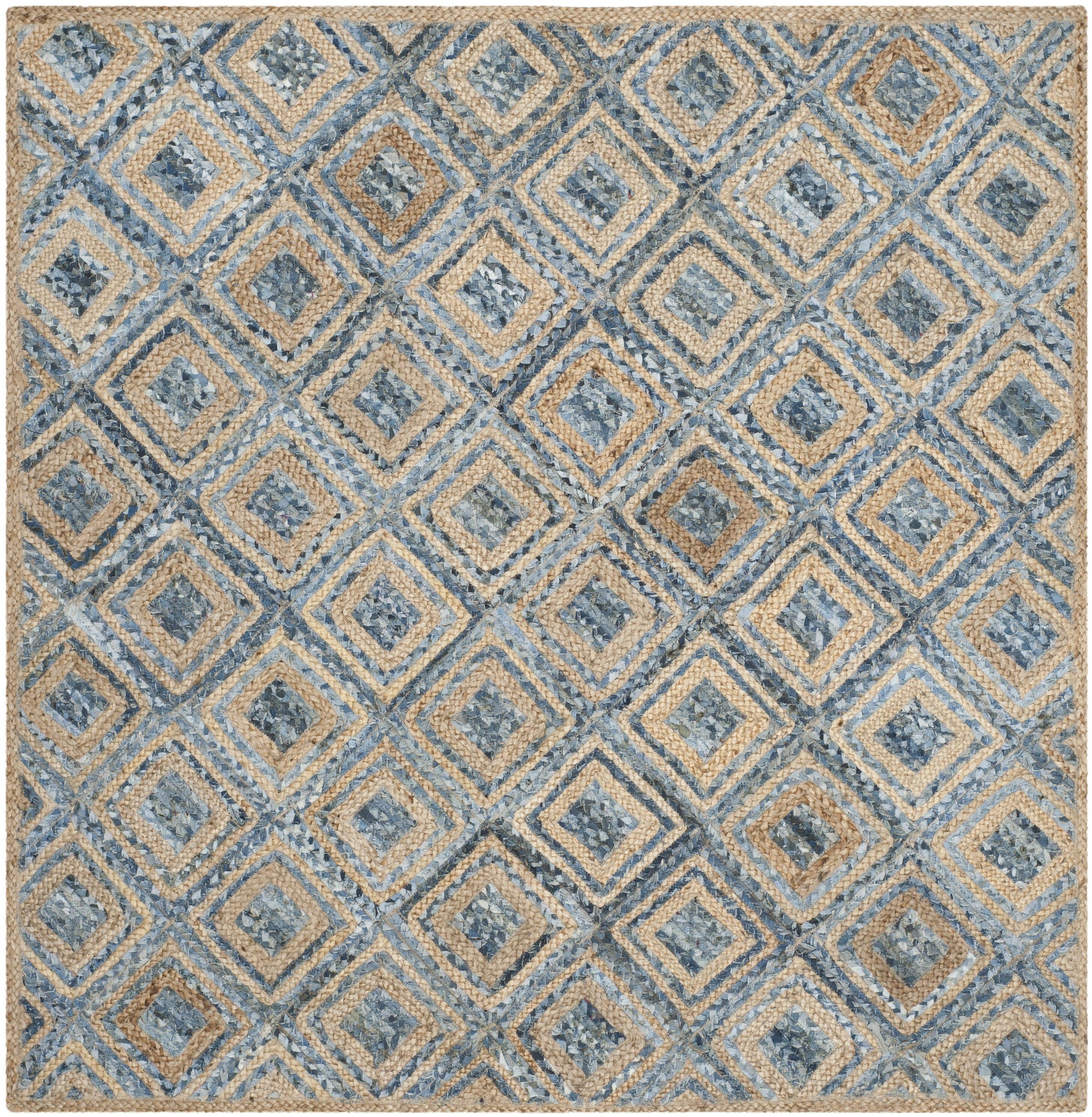 SAFAVIEH Cape Cod Alayna Geometric Area Rug, Natural/Blue, 4' x 4' Square