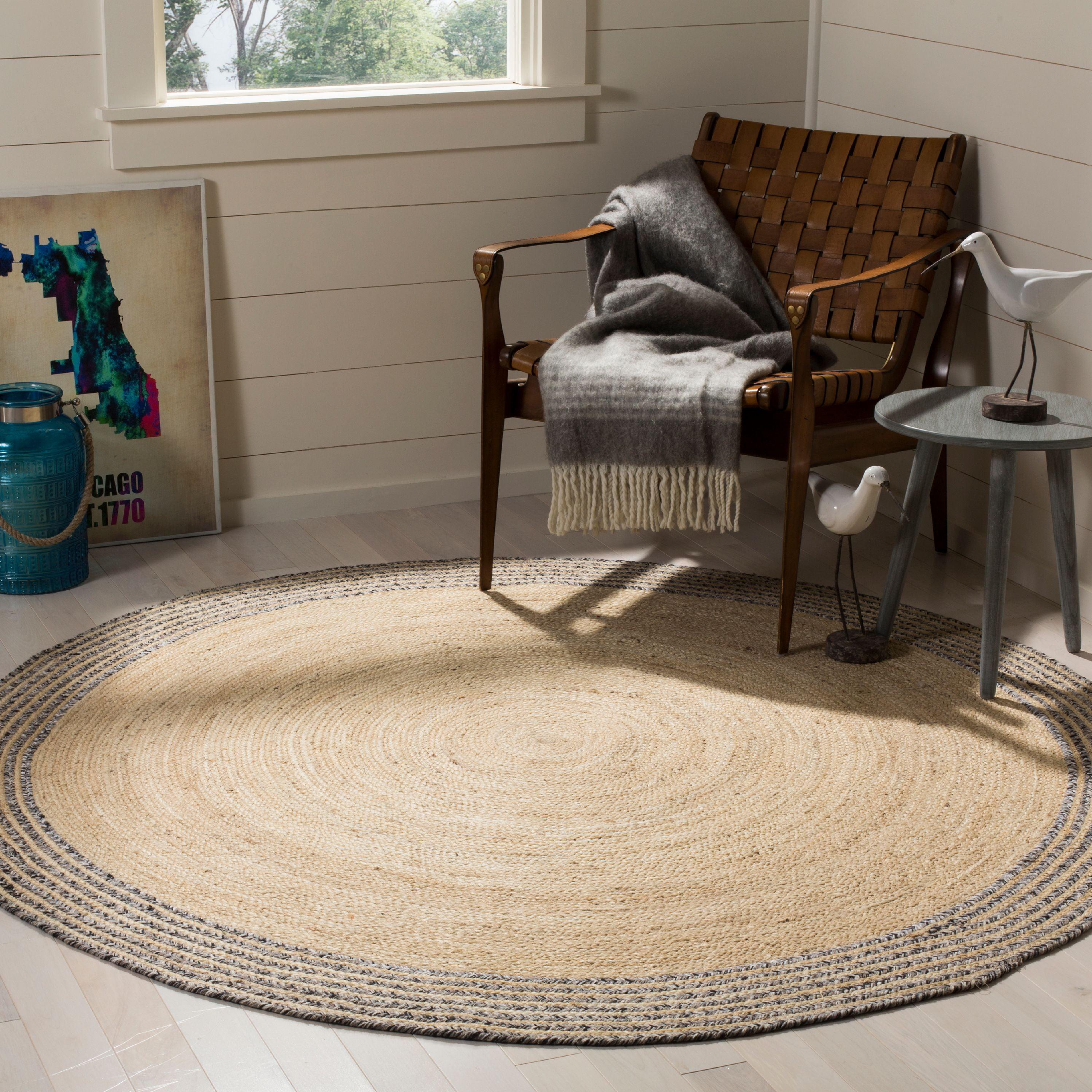 Coastal Charm Ivory & Steel Grey Handmade Round Wool Rug, 3' Diameter