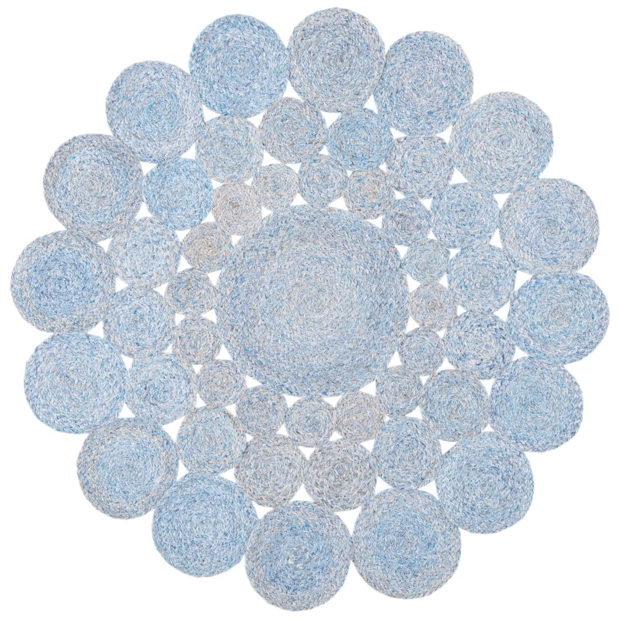 Boho Chic Handwoven Coastal Blue Round Rug - 59"