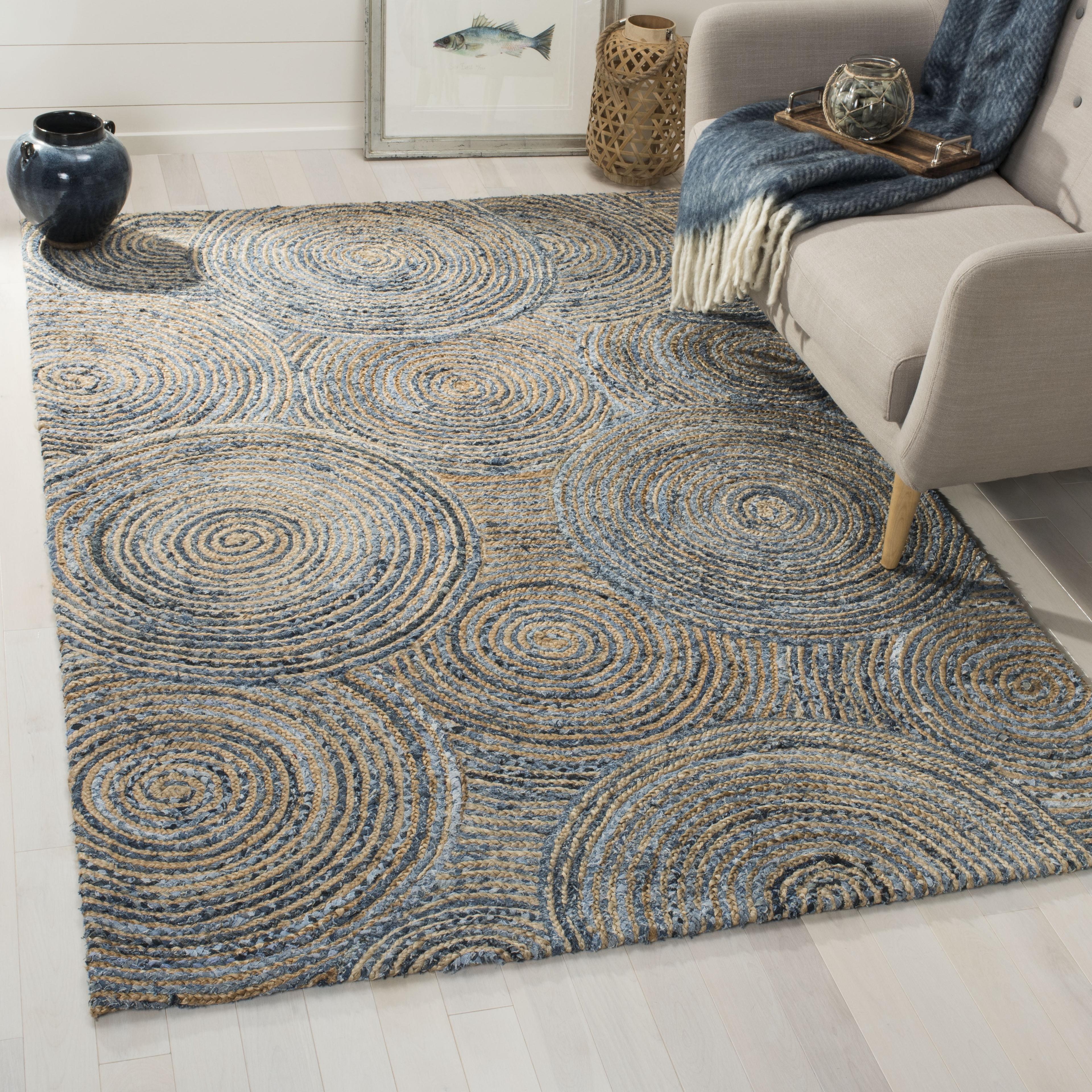 Boho-Chic Blue Abstract Handmade Flat Woven 8' x 10' Area Rug