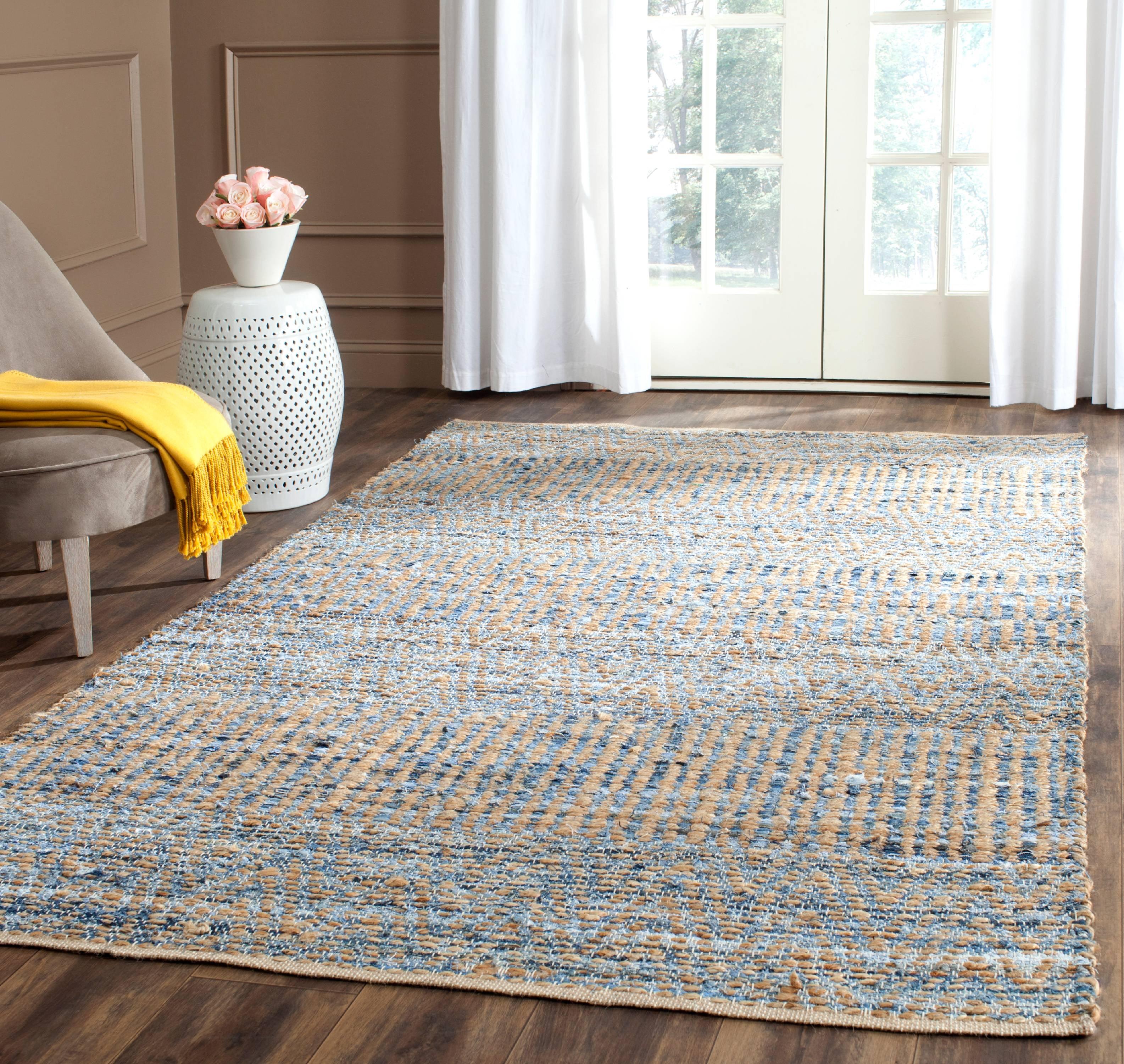 SAFAVIEH Cape Cod Gladwyn Braided Striped Jute Area Rug, 10' x 14', Natural/Blue